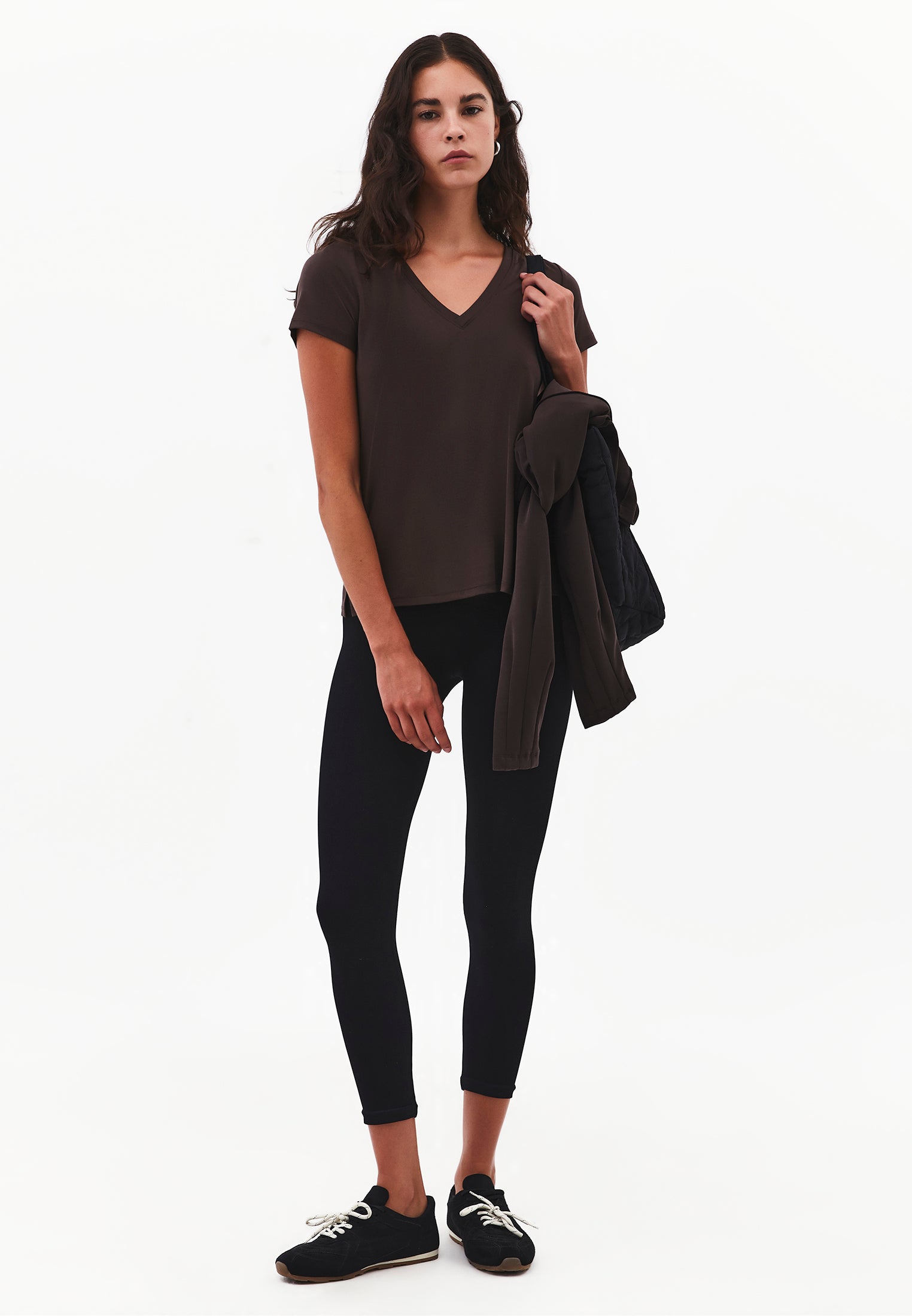 Short Sleeve V Neck T-Shirt - CHOCOLATE TORTE