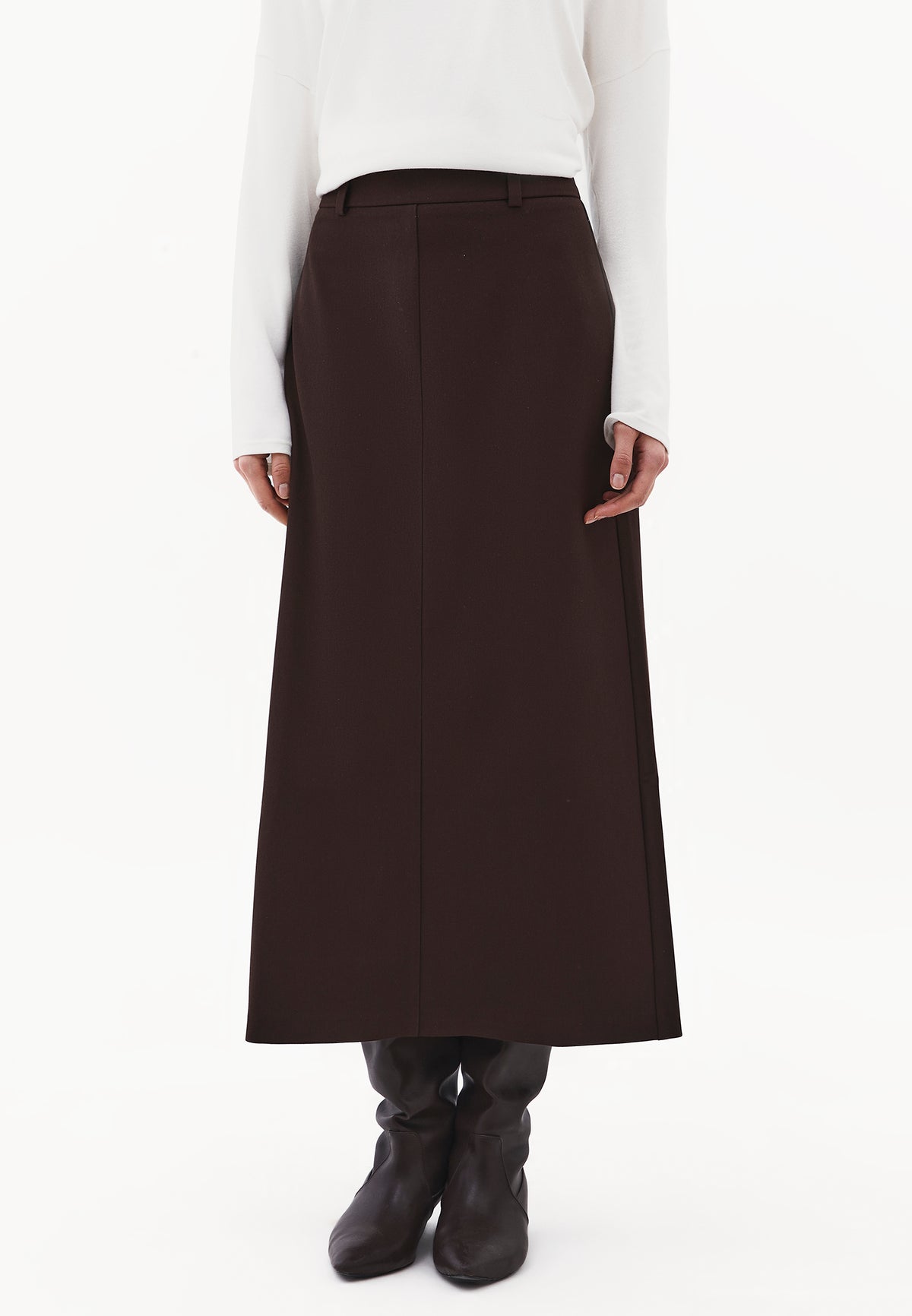 Cut-Out Ultra High Waist Long Skirt - Brown