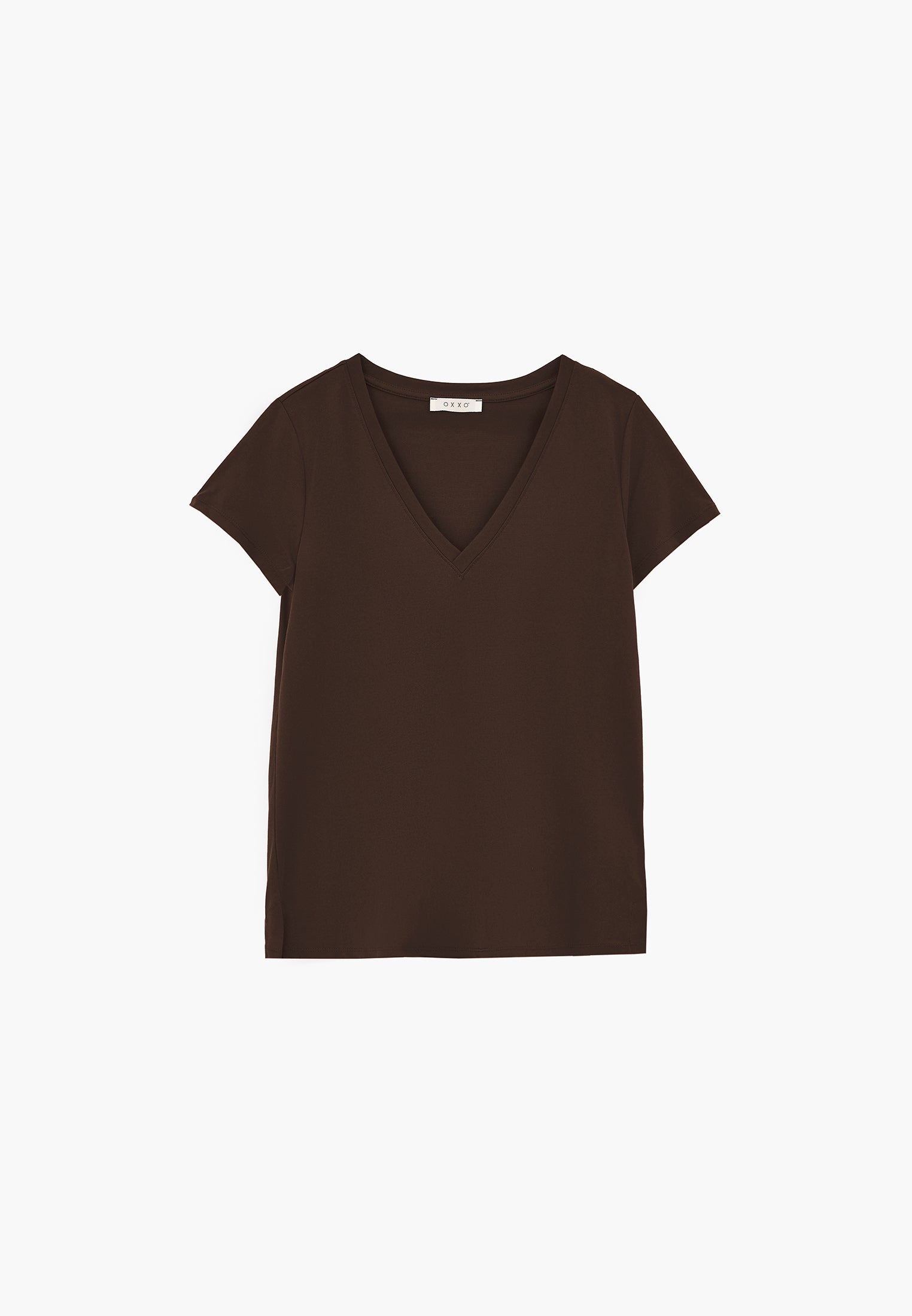 Short Sleeve V Neck T-Shirt - CHOCOLATE TORTE