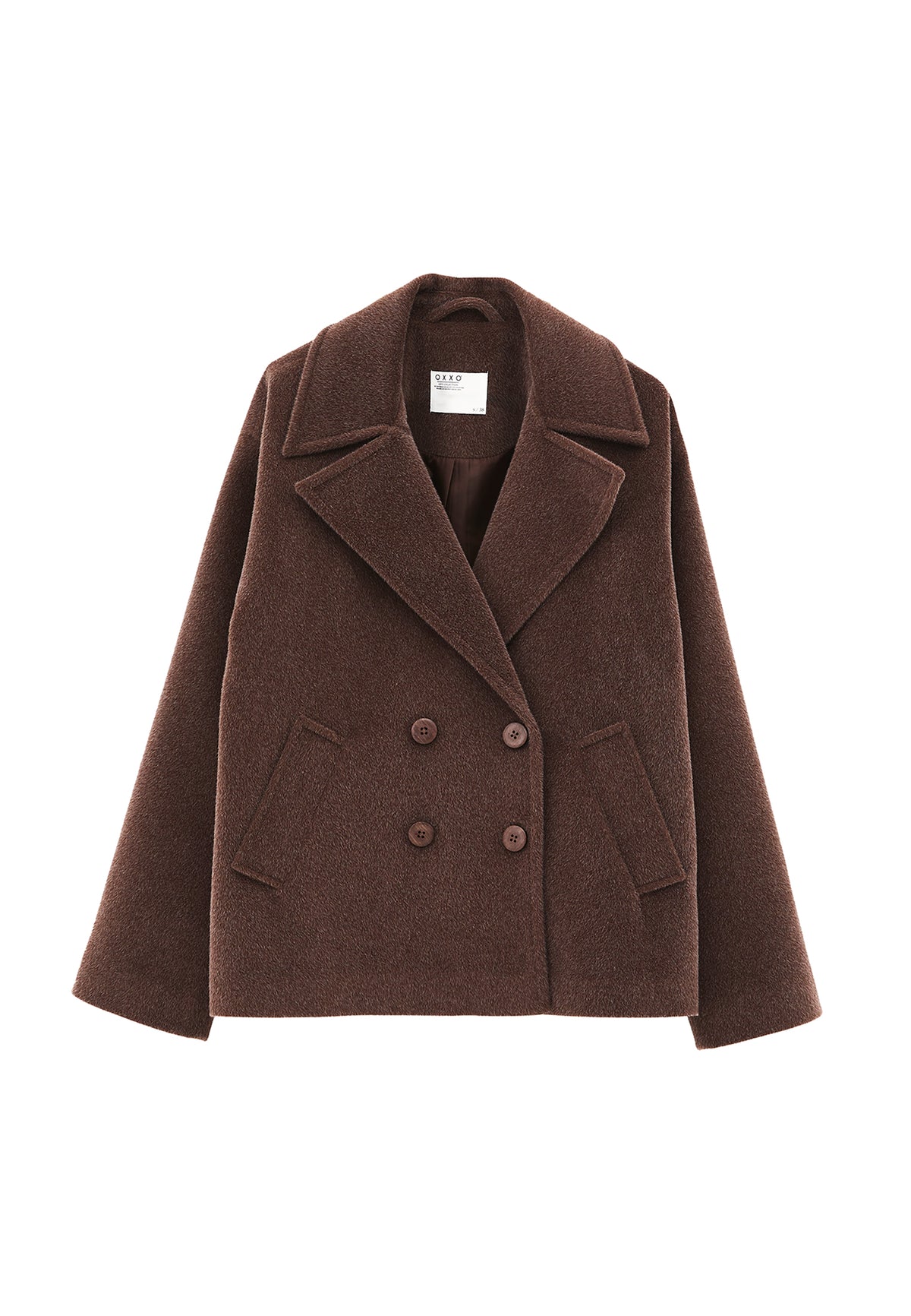 Double-Breasted Collar Button Detailed Coat - Brown