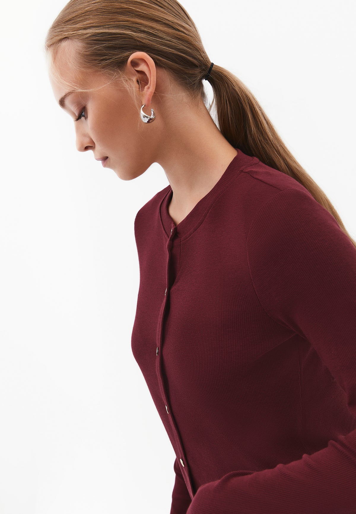 Buttoned Crew Neck Cardigan - CHOCOLATE TRUFFLE