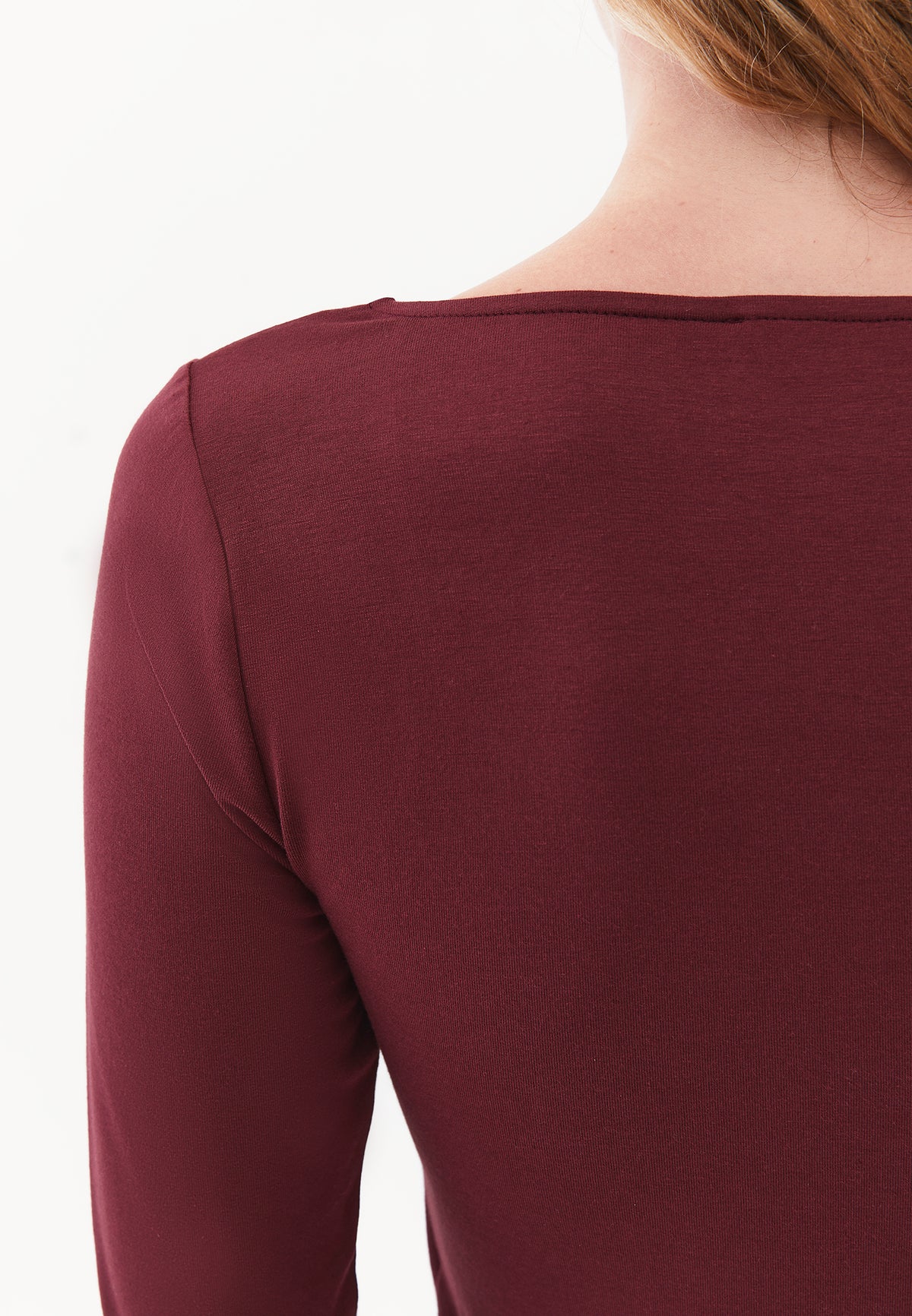Long Sleeve U Neck Bodycon T-Shirt - Burgundy