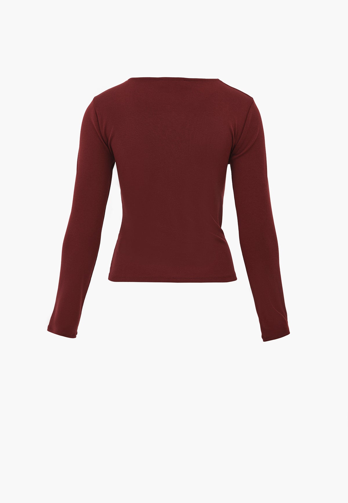 Long Sleeve Crew Neck Blouse with Cut-Out and Tie Detail - CHOCOLATE TRUFFLE