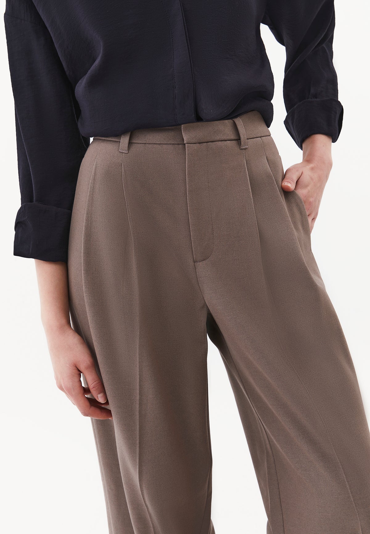 Pleated Wide Leg Pants - CINDER MELANGE