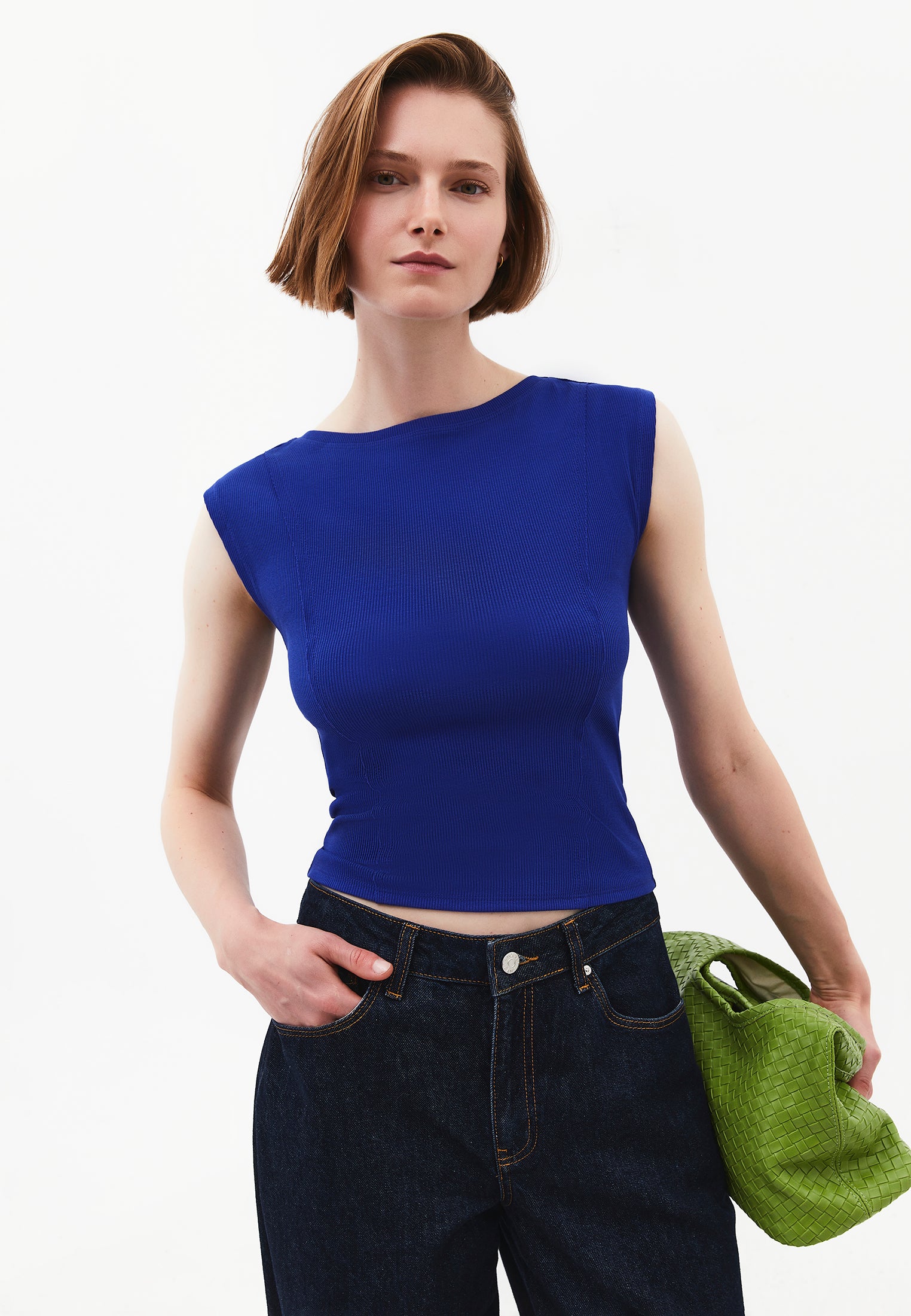 Boat Neck Sleeveless T-Shirt - CLEMATIS BLUE