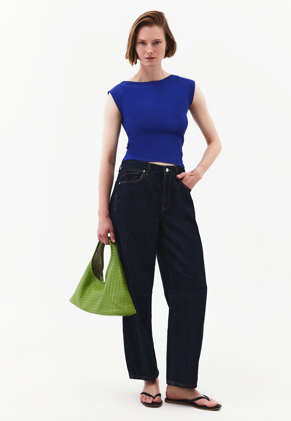 Boat Neck Sleeveless T-Shirt - Blue