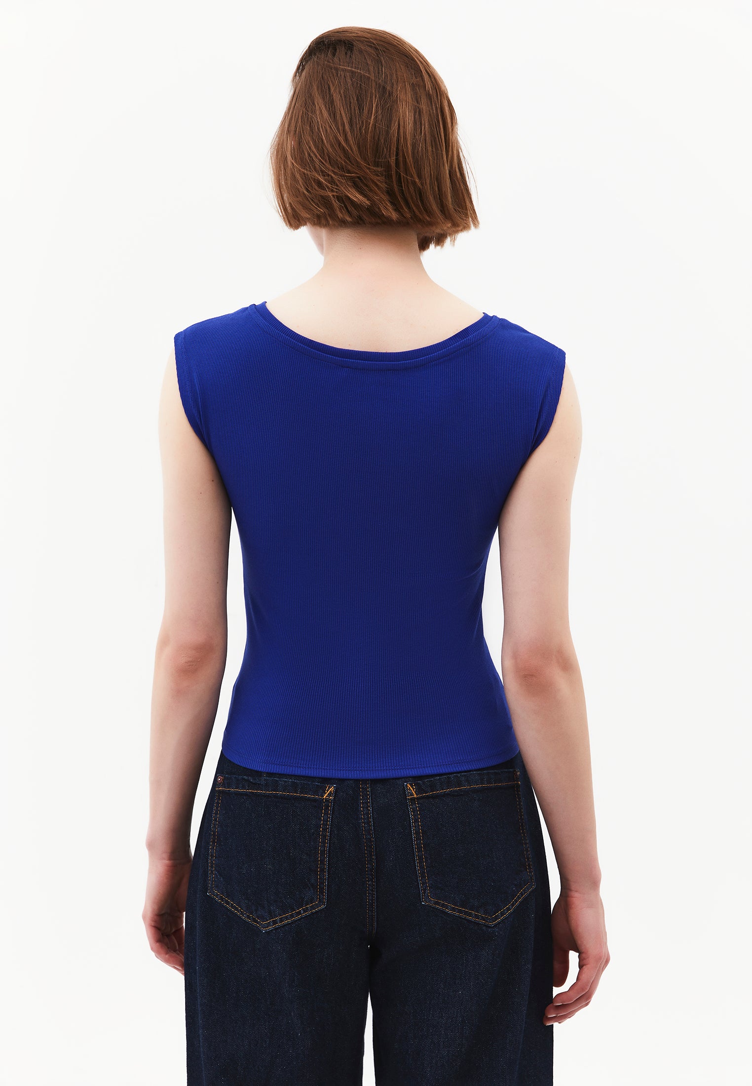 Boat Neck Sleeveless T-Shirt - CLEMATIS BLUE