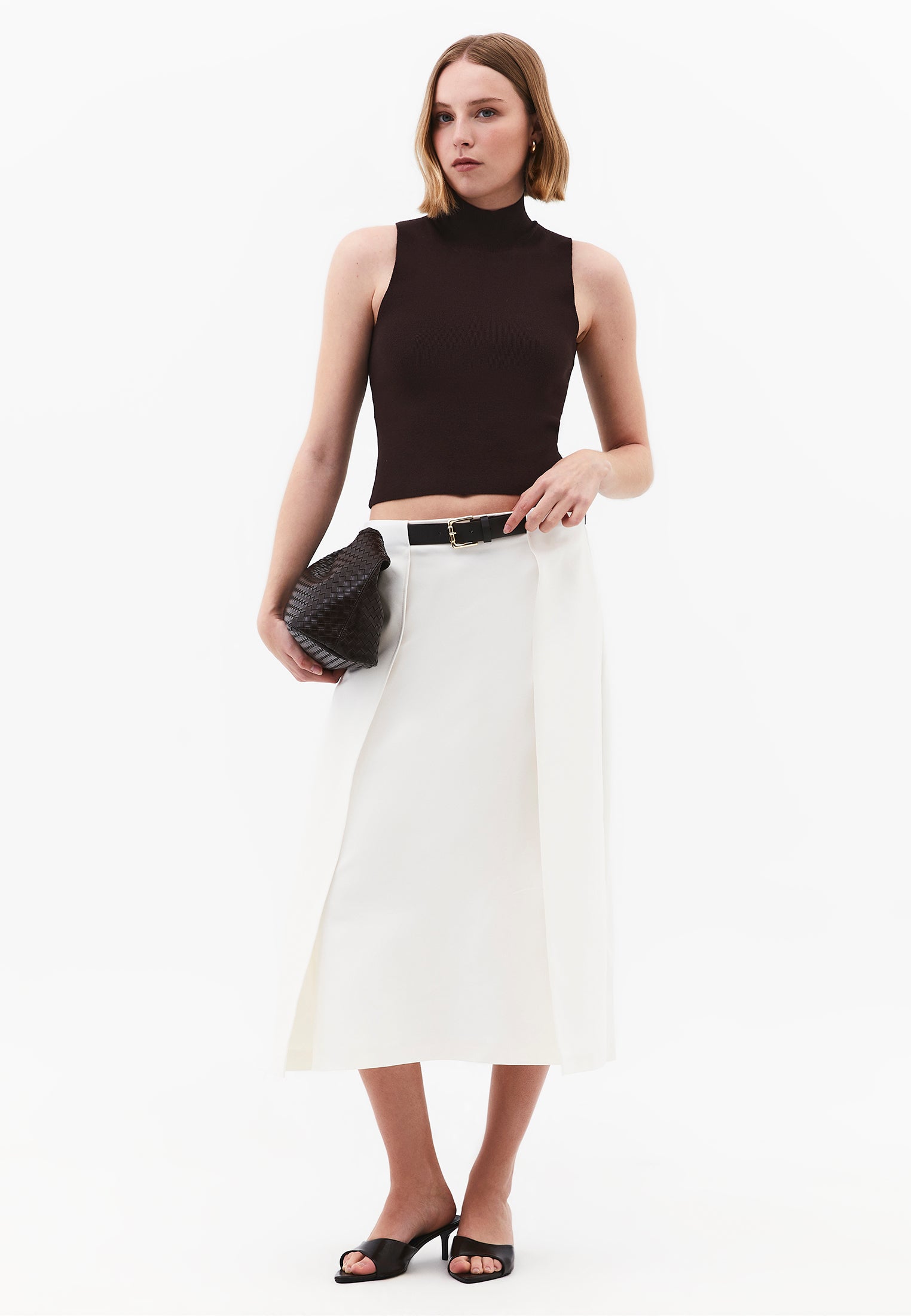 Pleated Long Skirt With Belt Detail - CLOUD DANCER