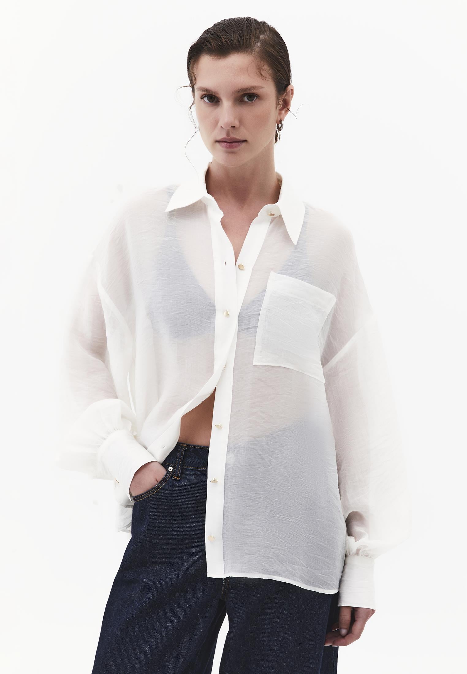 Loose Fit Long Sleeve Shirt - CLOUD DANCER