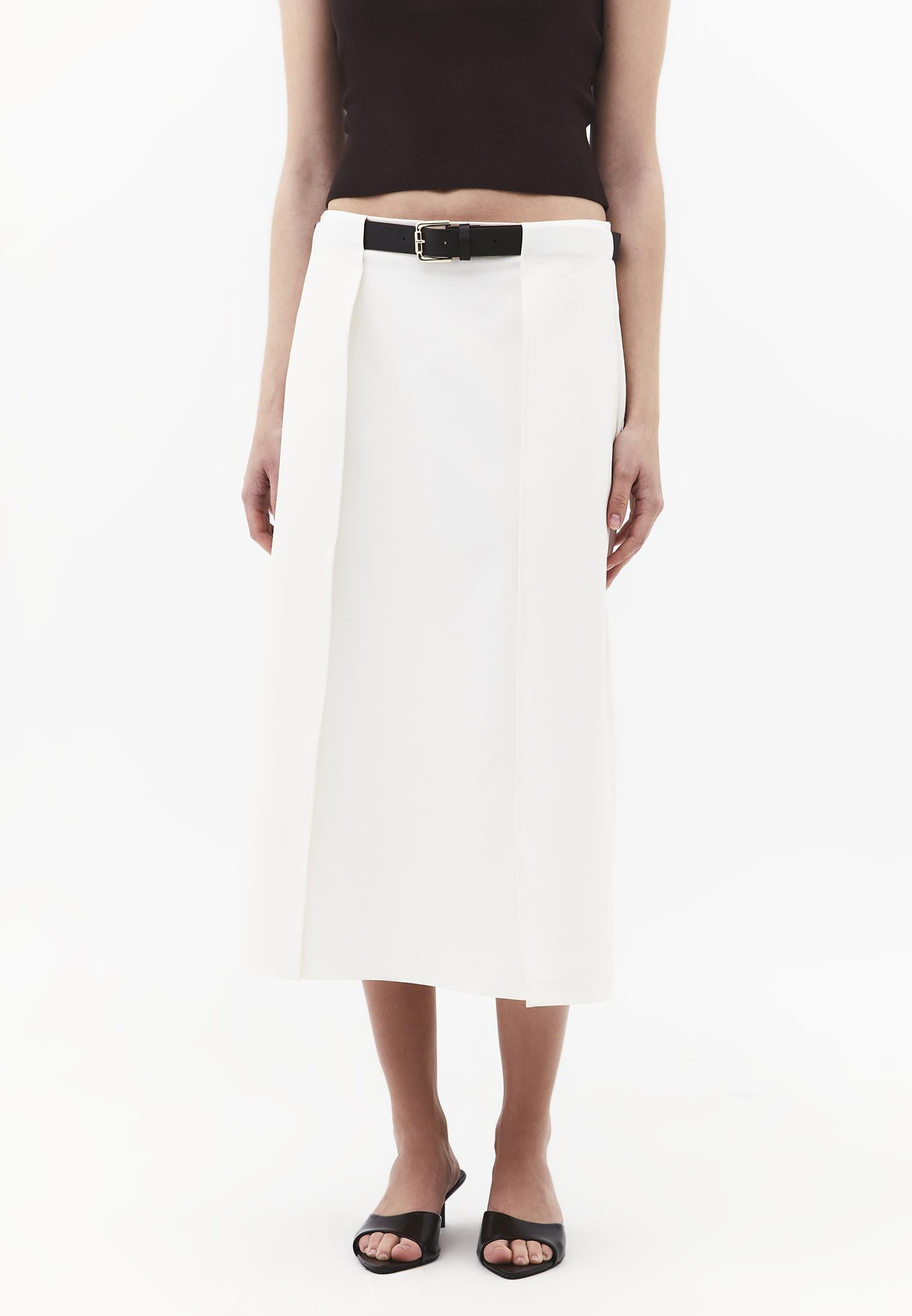 Pleated Long Skirt With Belt Detail - CLOUD DANCER
