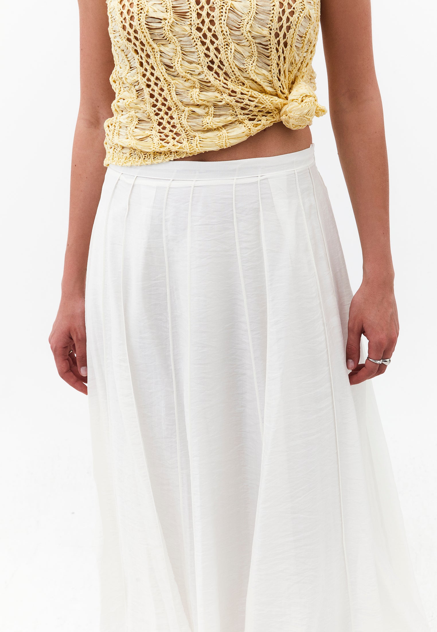 Midi Flared Woven Skirt - CLOUD DANCER