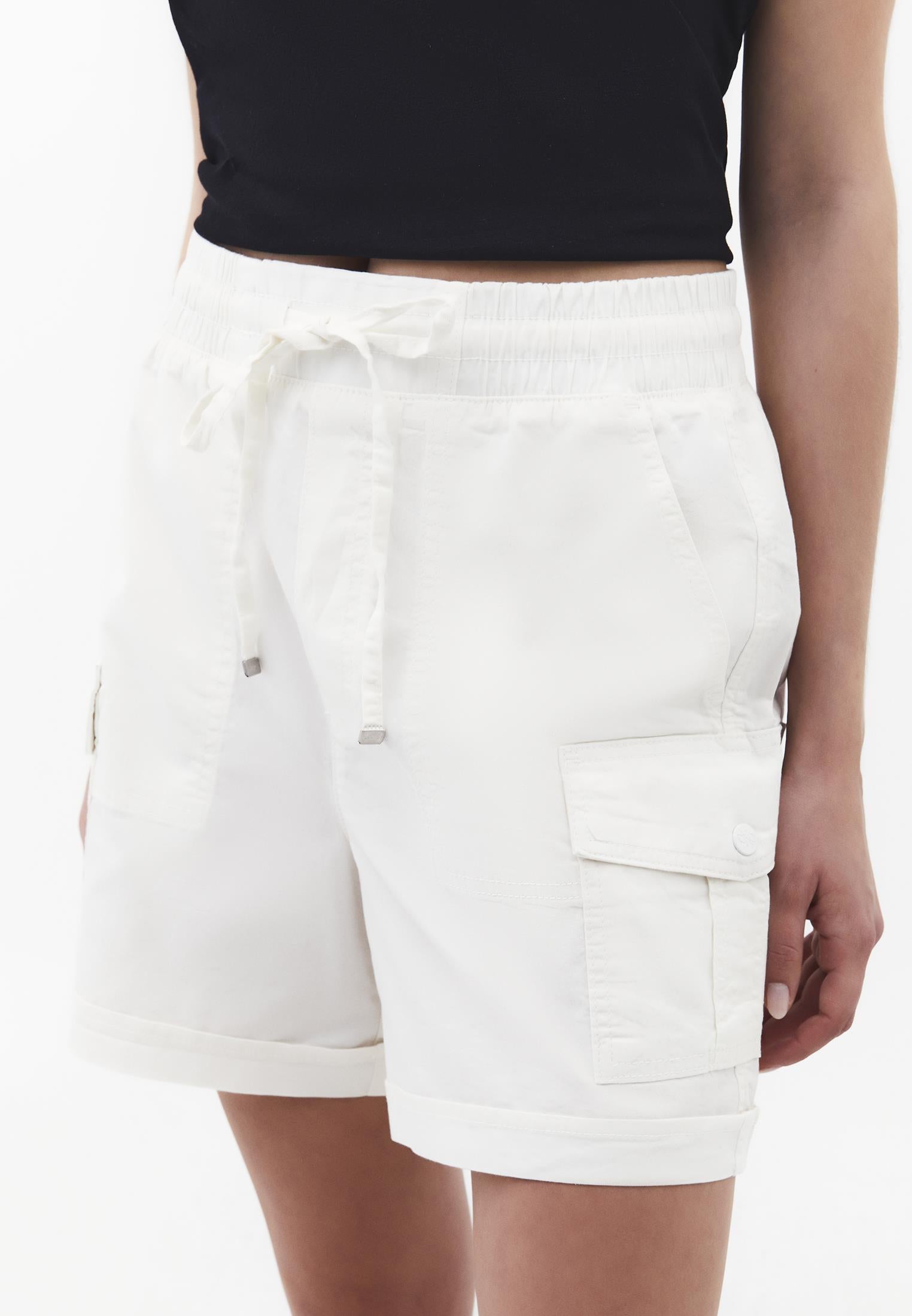 Ultra High Waist Elastic Waistband Tie Shorts - CLOUD DANCER