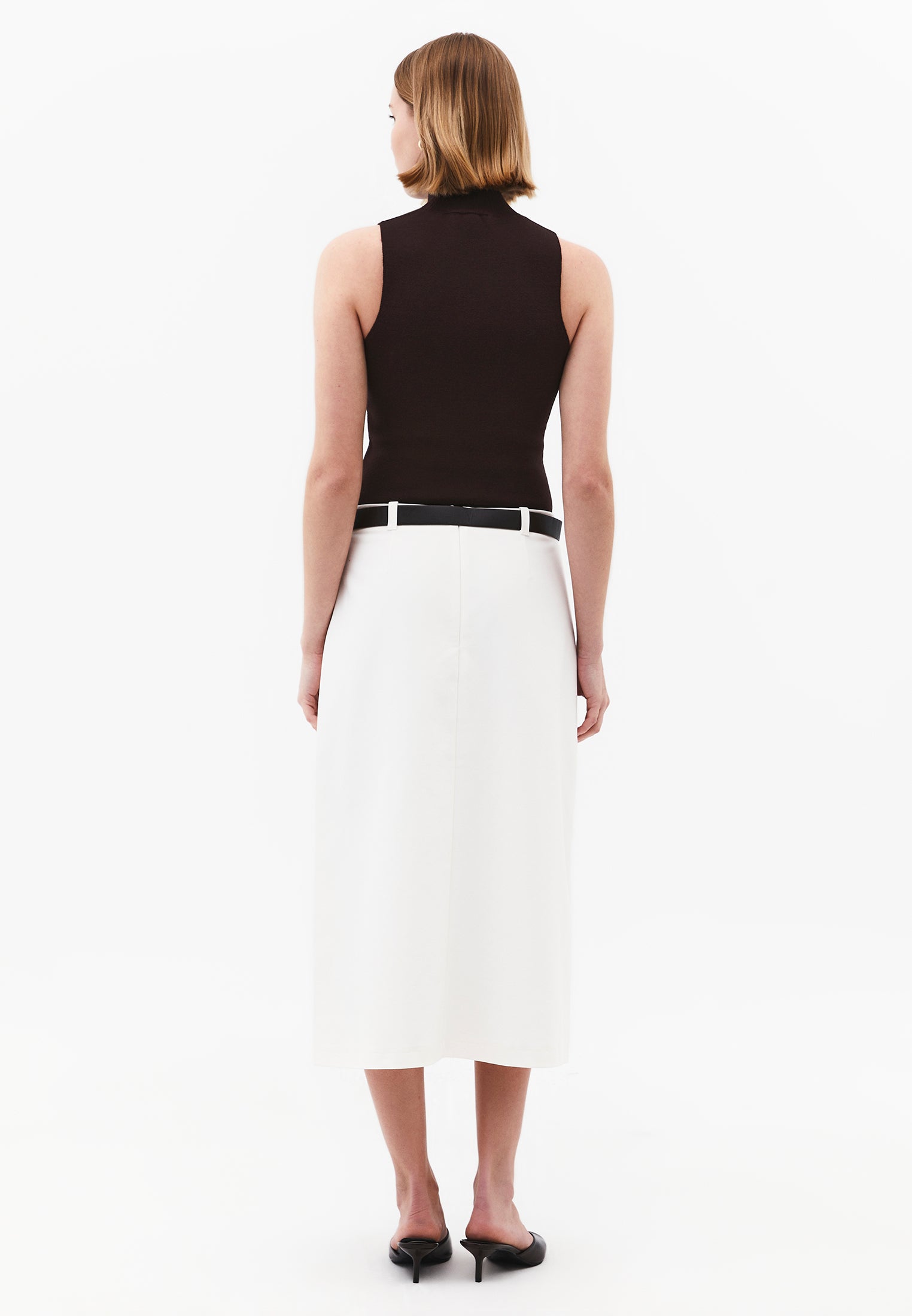 Pleated Long Skirt With Belt Detail - CLOUD DANCER