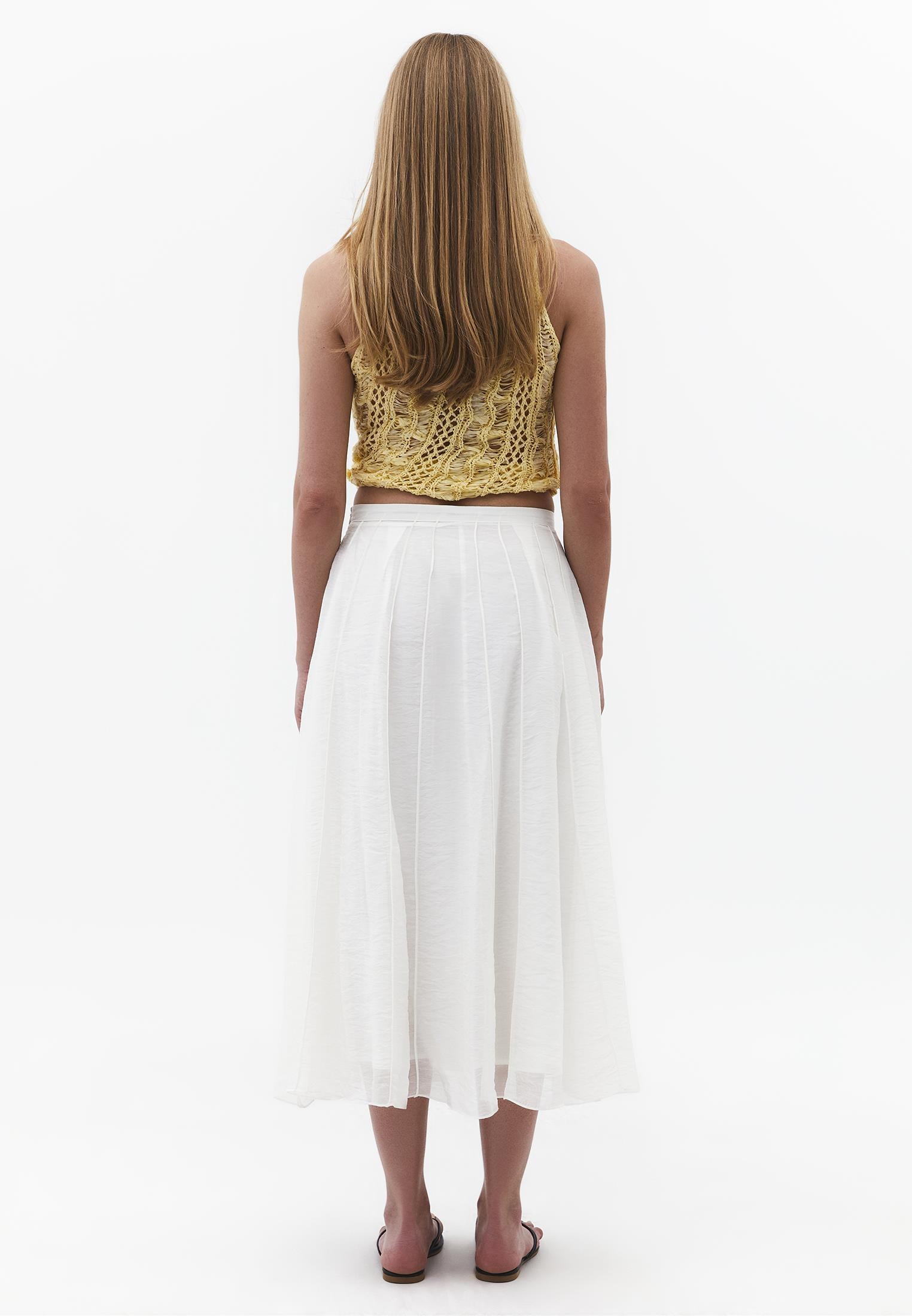High Waist Flared Midi Skirt - CLOUD DANCER