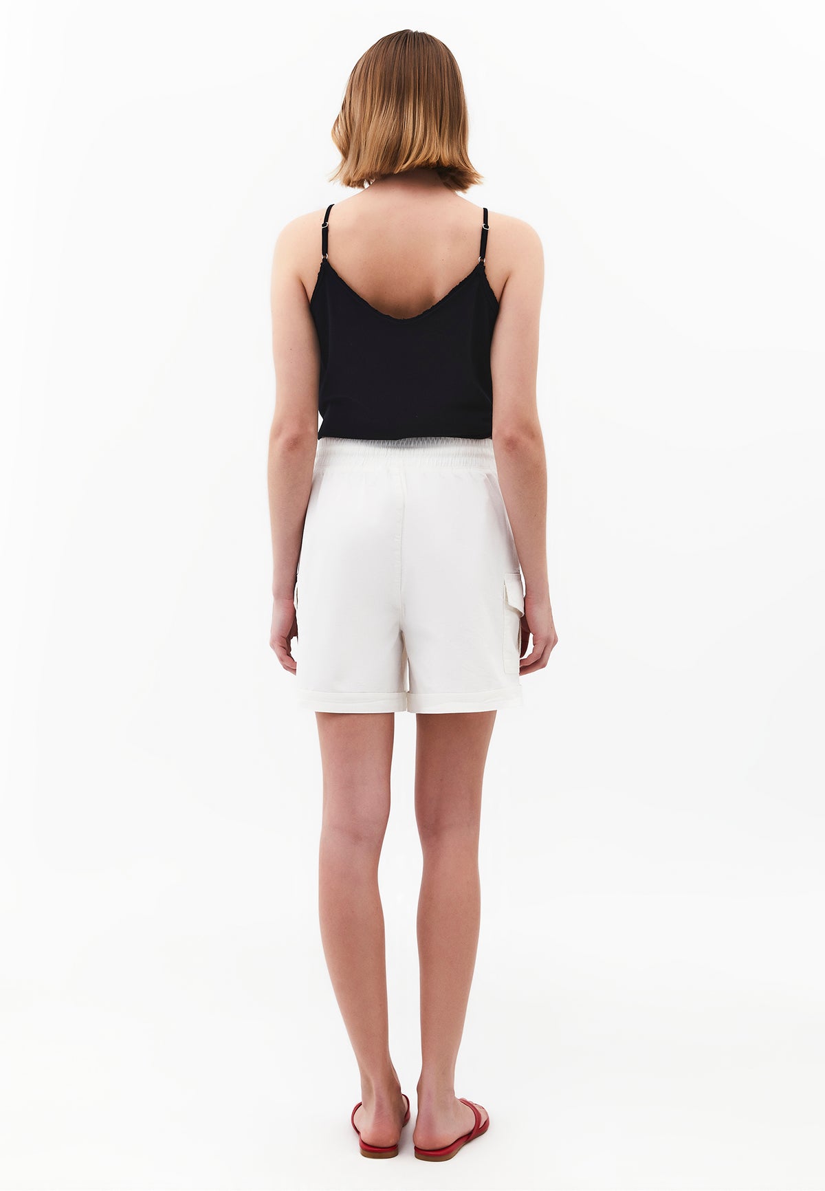 Ultra High Waist Elastic Waistband Tie Shorts - CLOUD DANCER