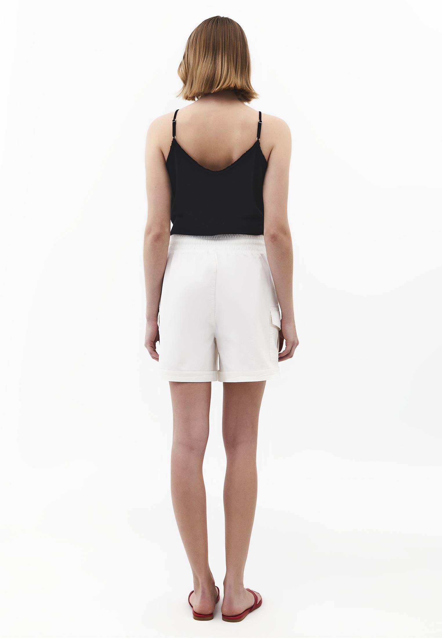 Ultra High Waist Elastic Waistband Tie Shorts - CLOUD DANCER