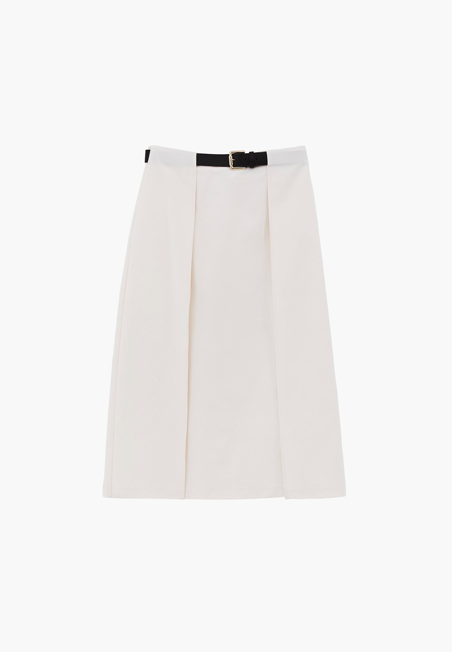 Pleated Long Skirt With Belt Detail - CLOUD DANCER