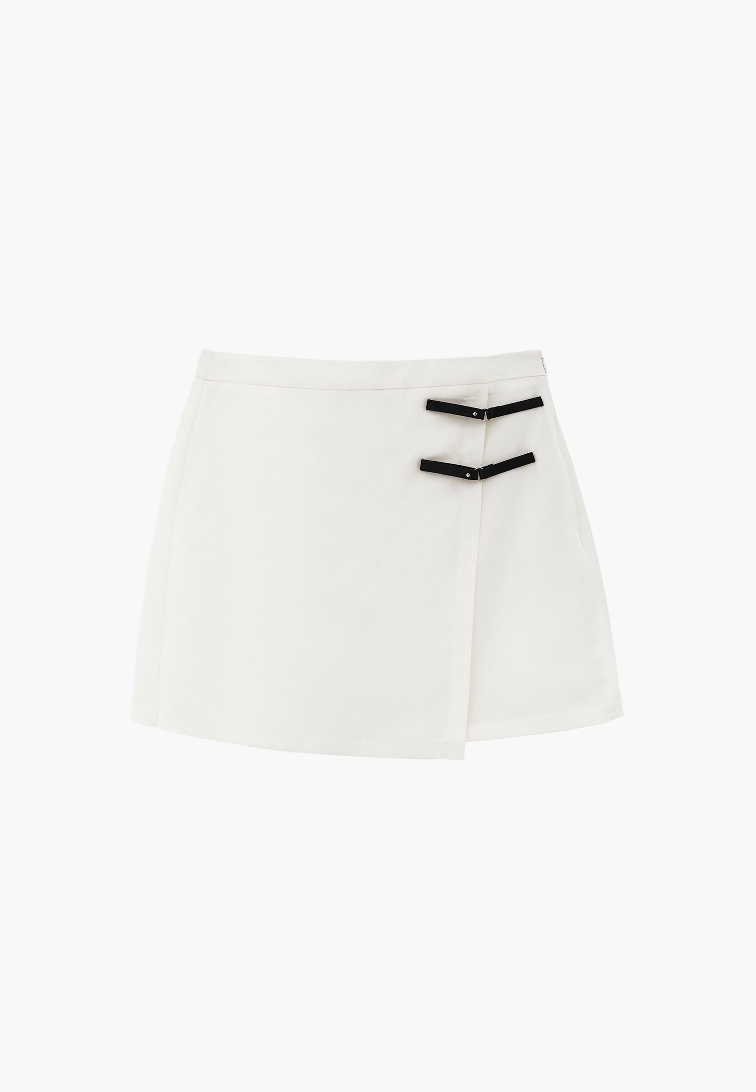 High Waist Short Skirt With Buckle Detail - CLOUD DANCER