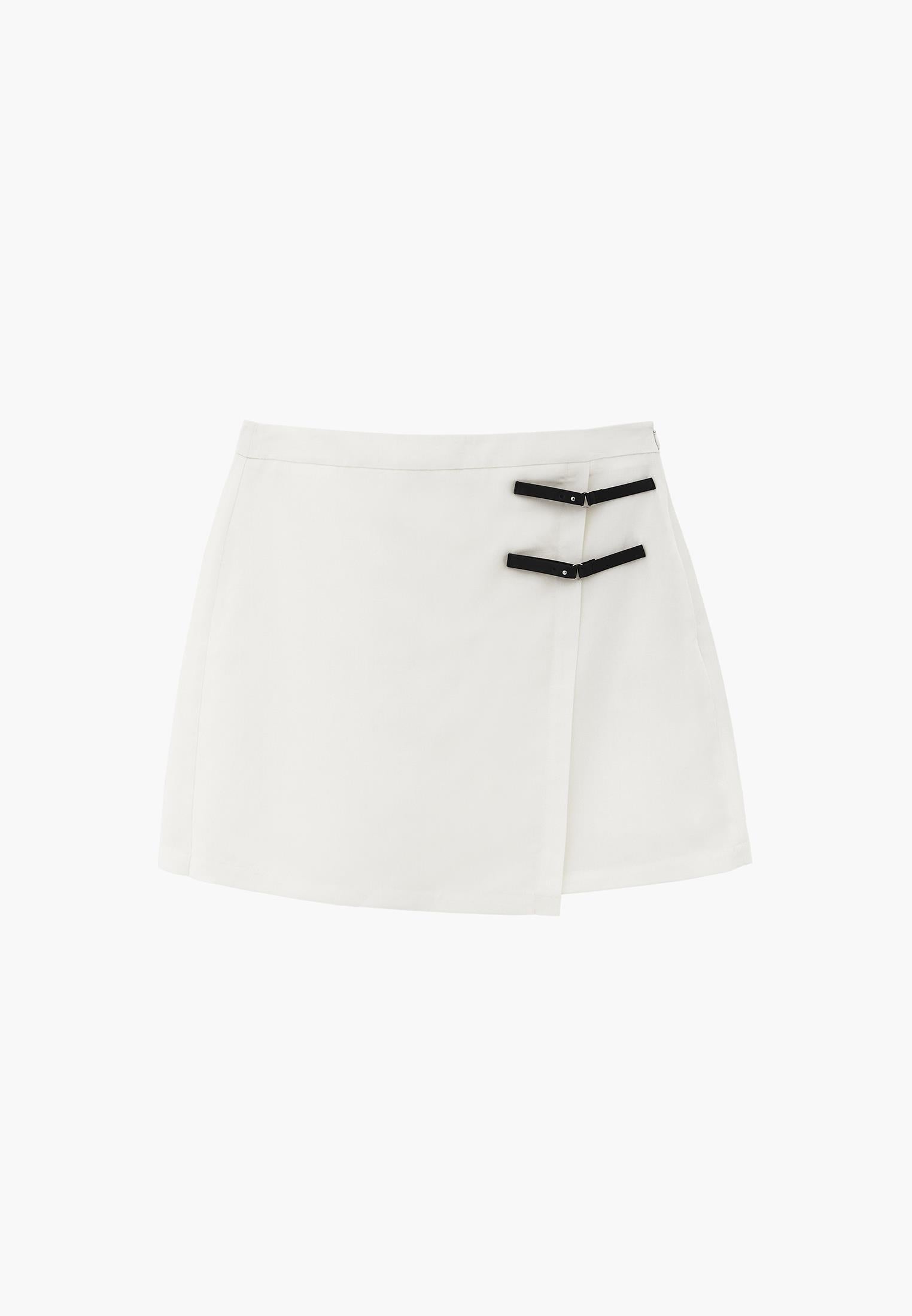 High Waist Short Skirt With Buckle Detail - CLOUD DANCER