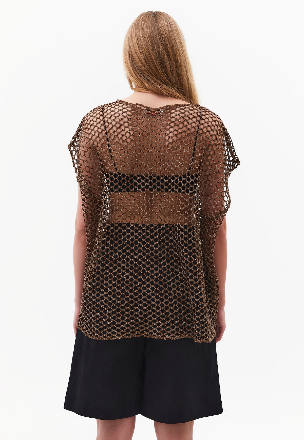 Oversize Boat Neck Tunic Blouse - Brown