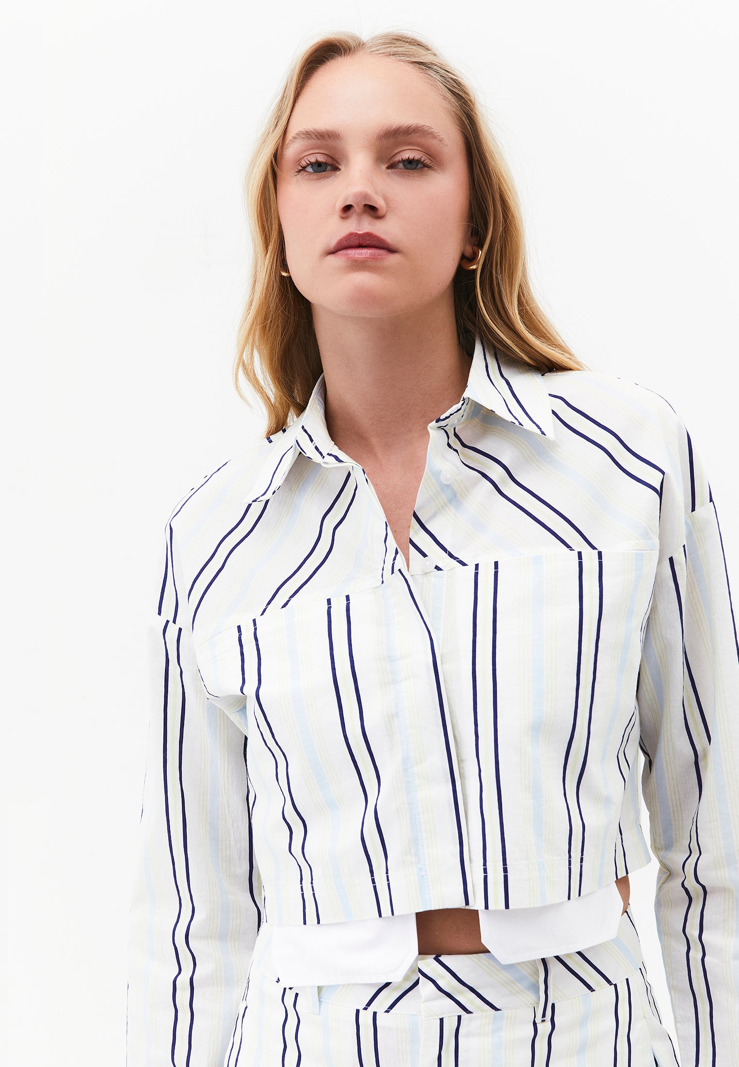 Pocket Detailed Striped Short Shirt - COLOR STRIPE COMB