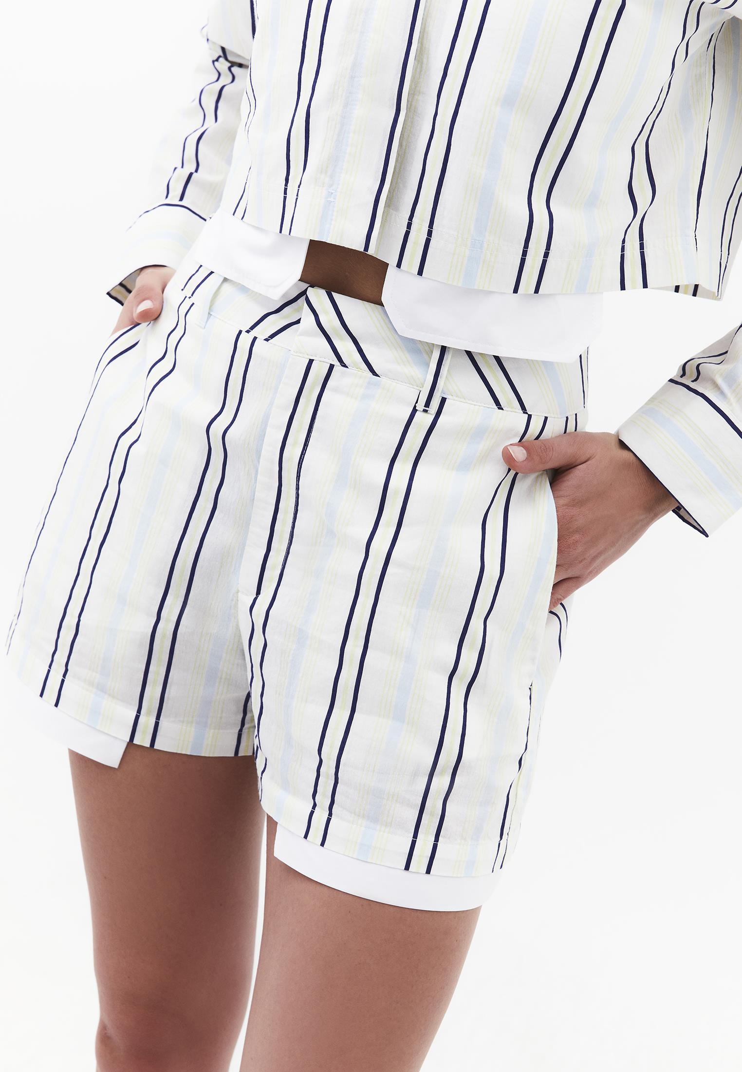 Pleated Striped High Waist Shorts - COLOR STRIPE COMB