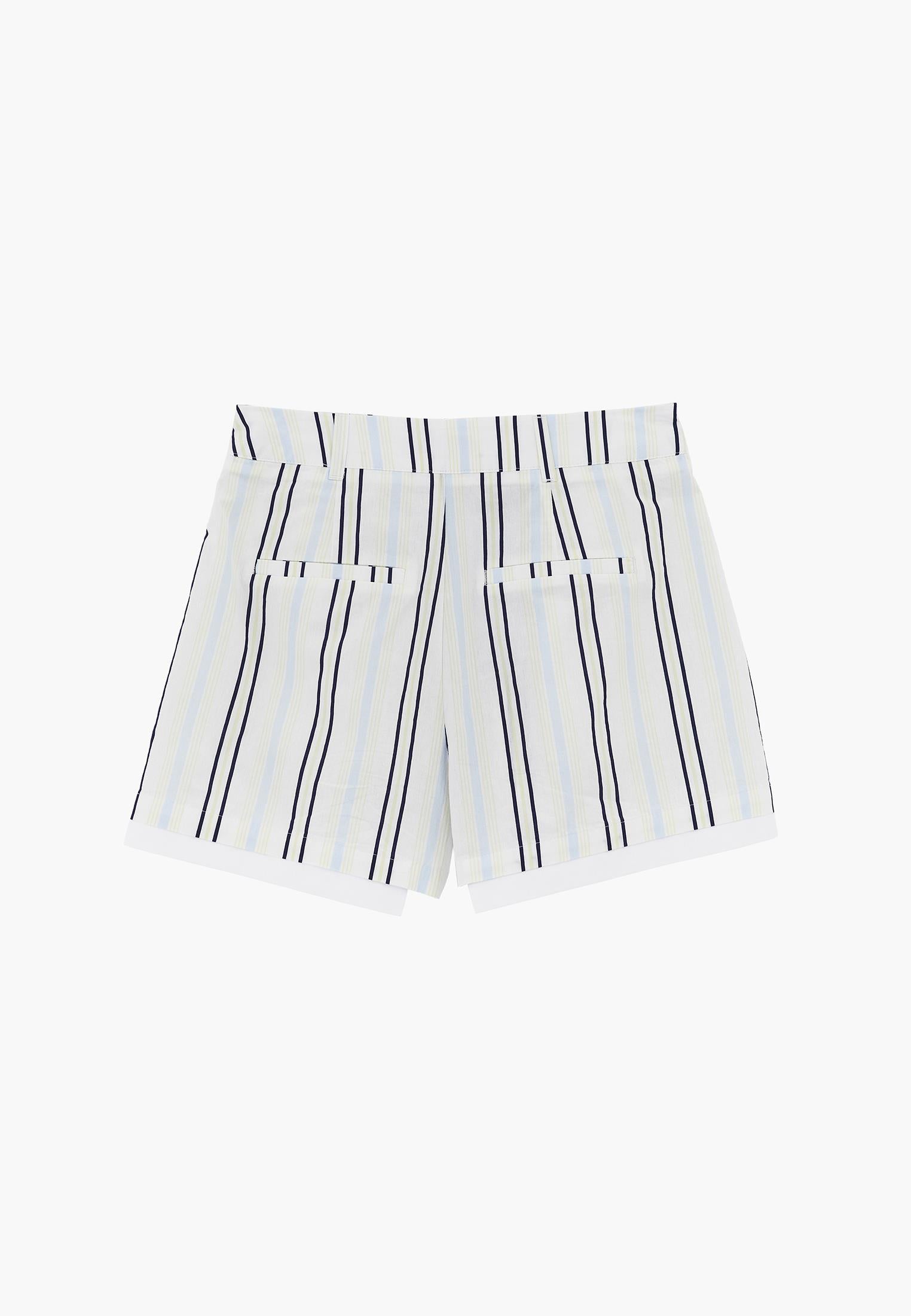 Pleated Striped High Waist Shorts - COLOR STRIPE COMB