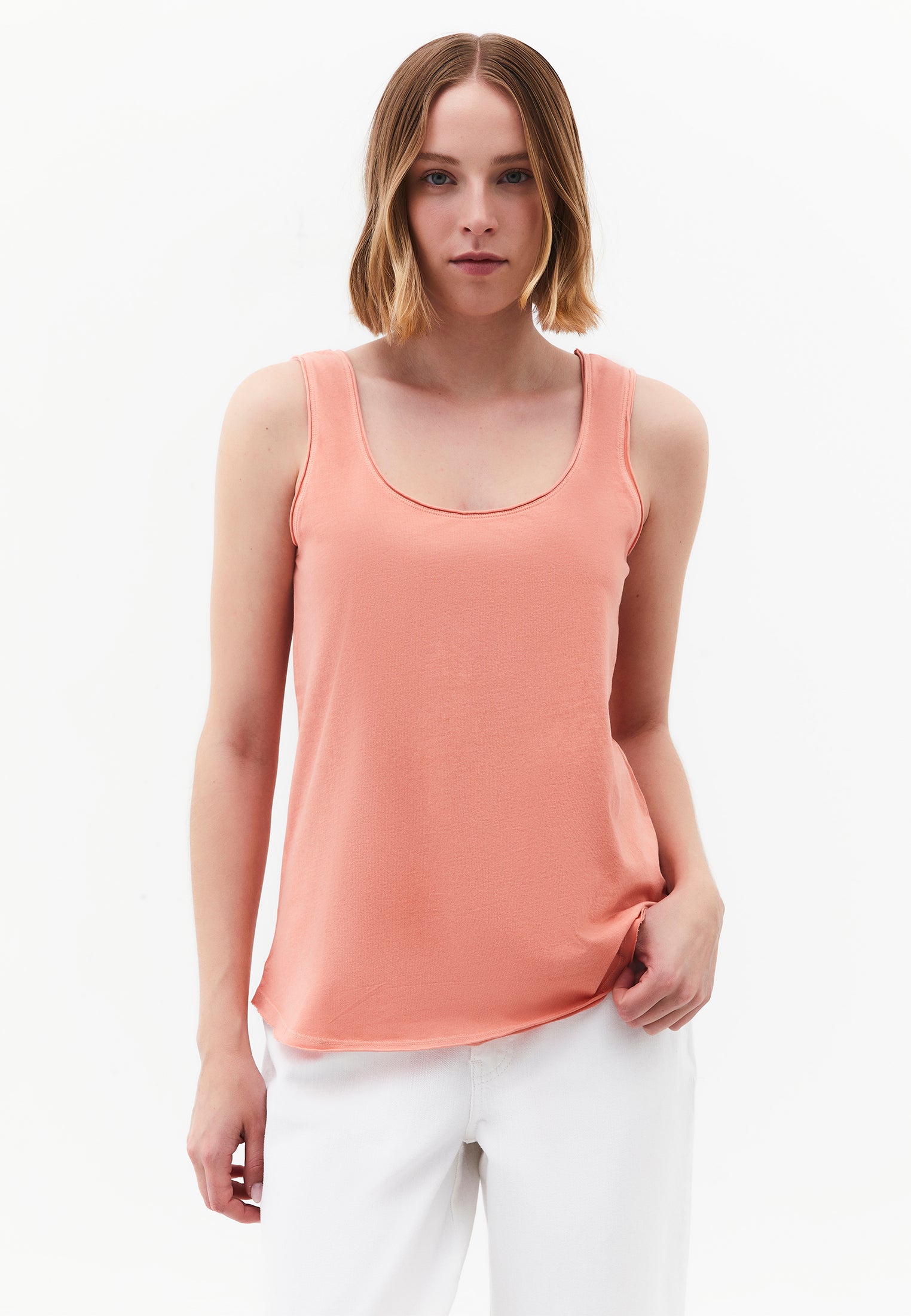 U Neck Loose Fit Tank - CORAL