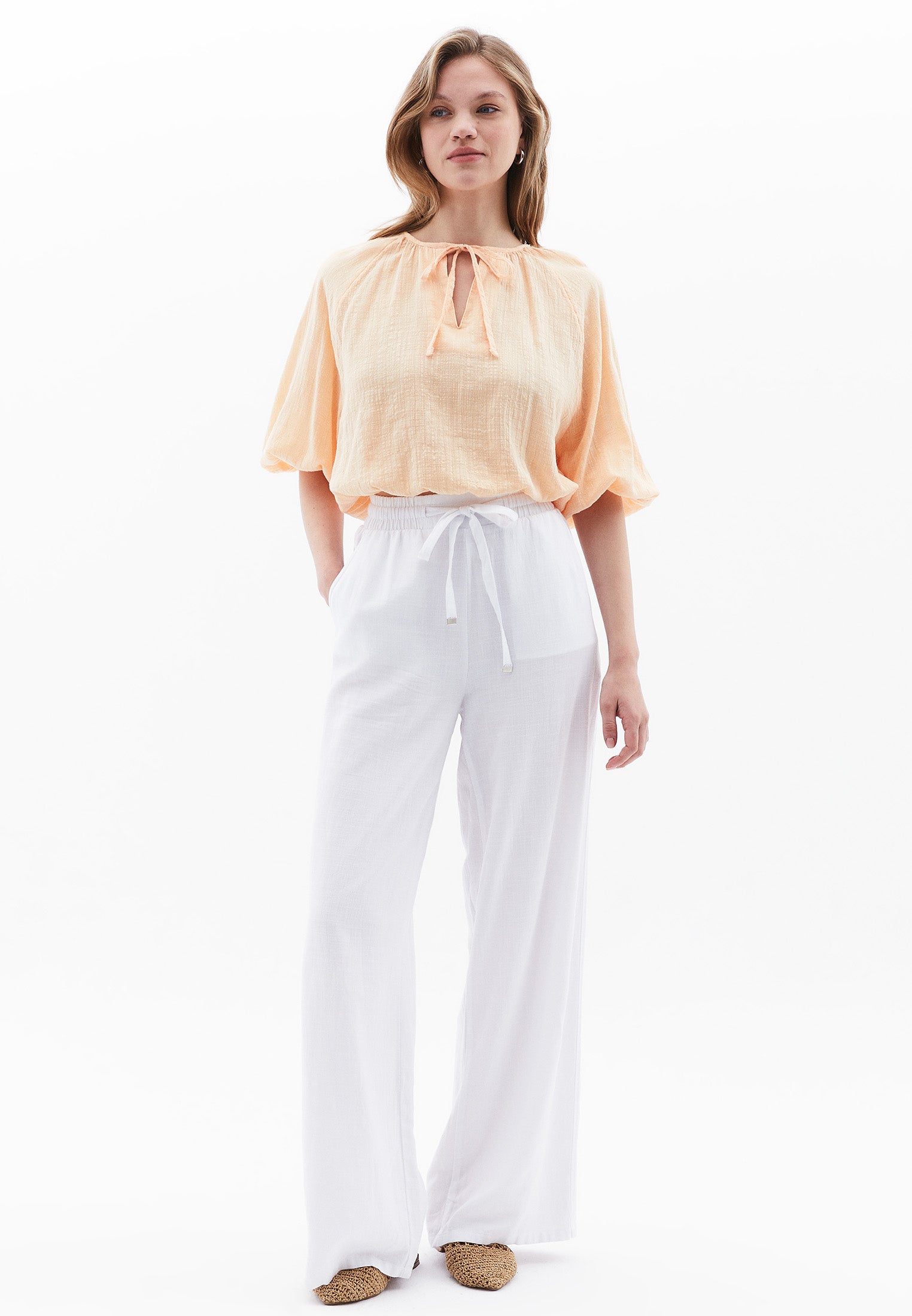 TIED BLOUSE - CREAM BLUSH