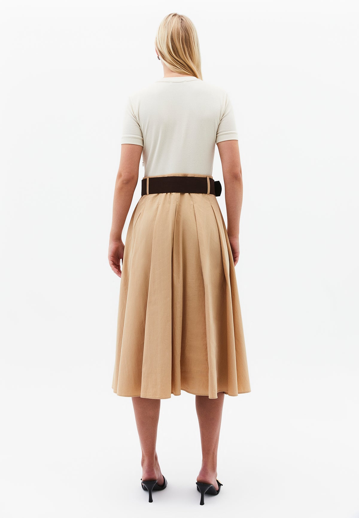 V Neck Midi A-Line Dress - Beige