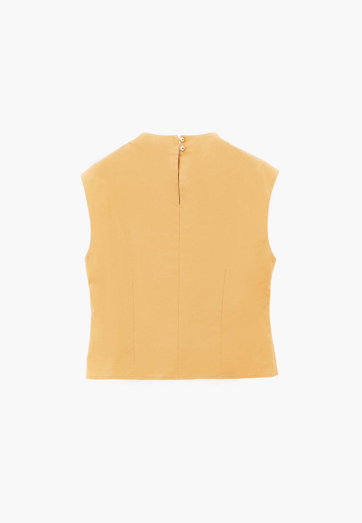High Neck Sleeveless Buttoned Blouse - CURRY