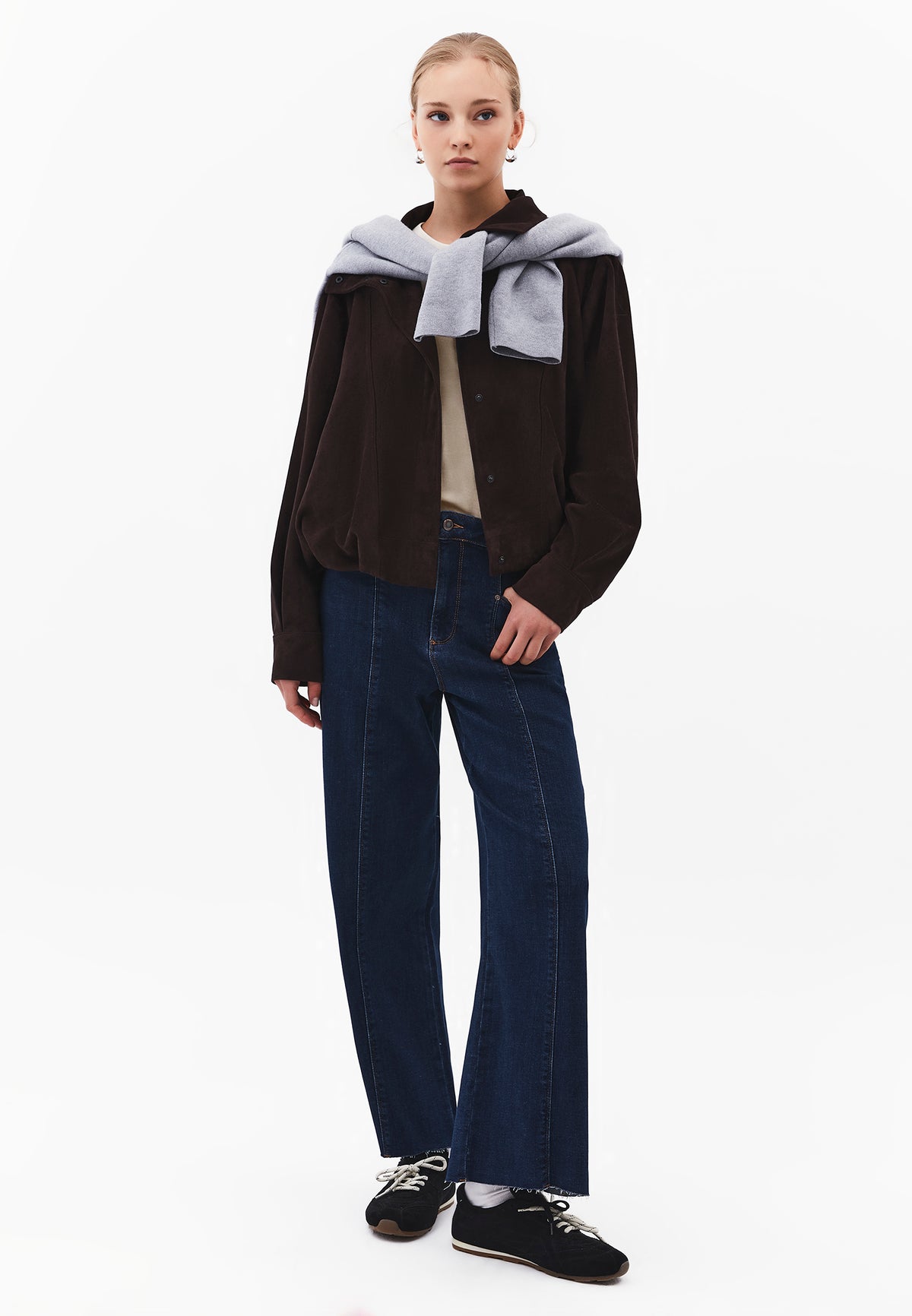 Cropped Wide Leg Cut-Out Pants - DARK BLUE DENIM