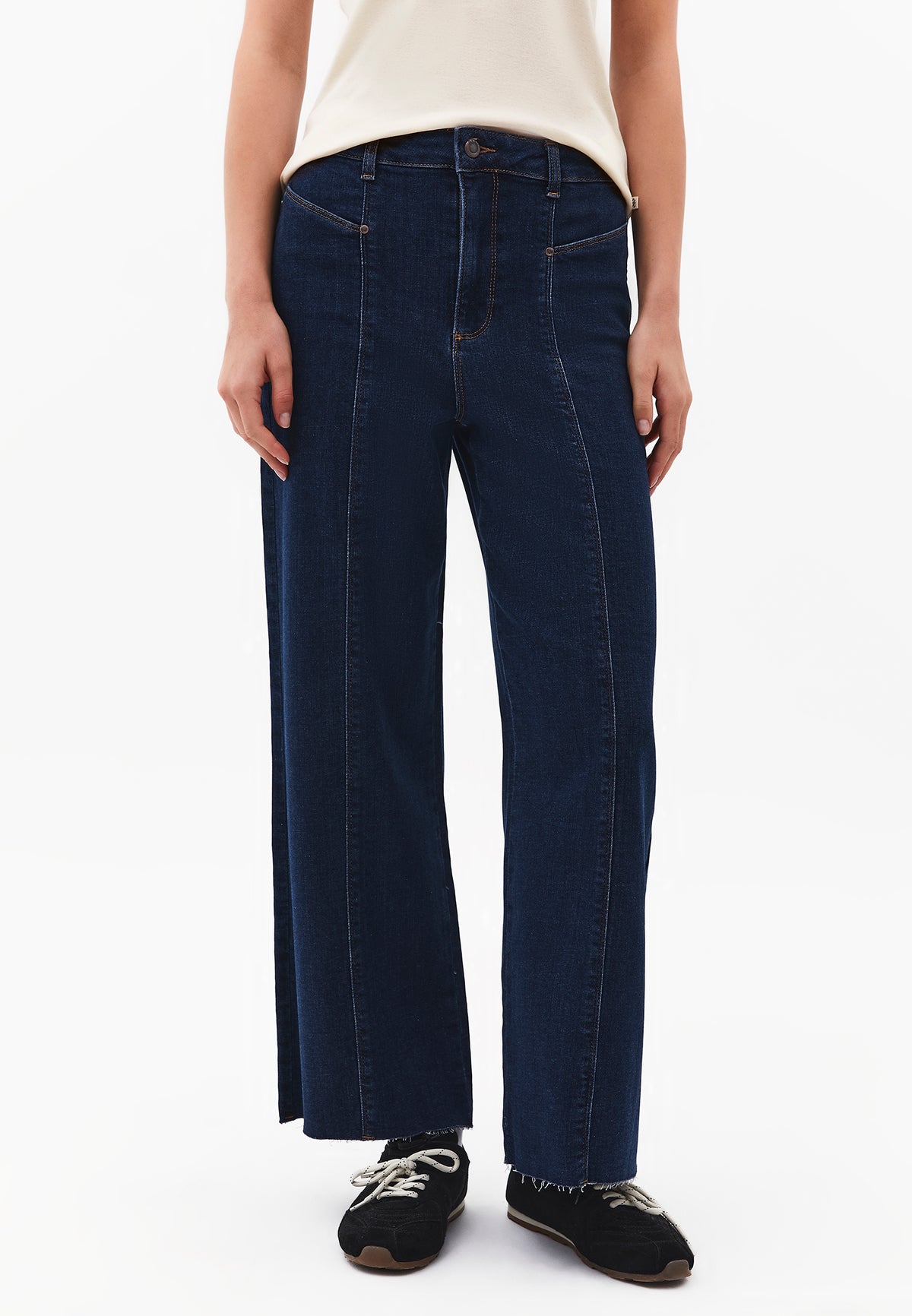 Cropped Wide Leg Cut-Out Pants - DARK BLUE DENIM