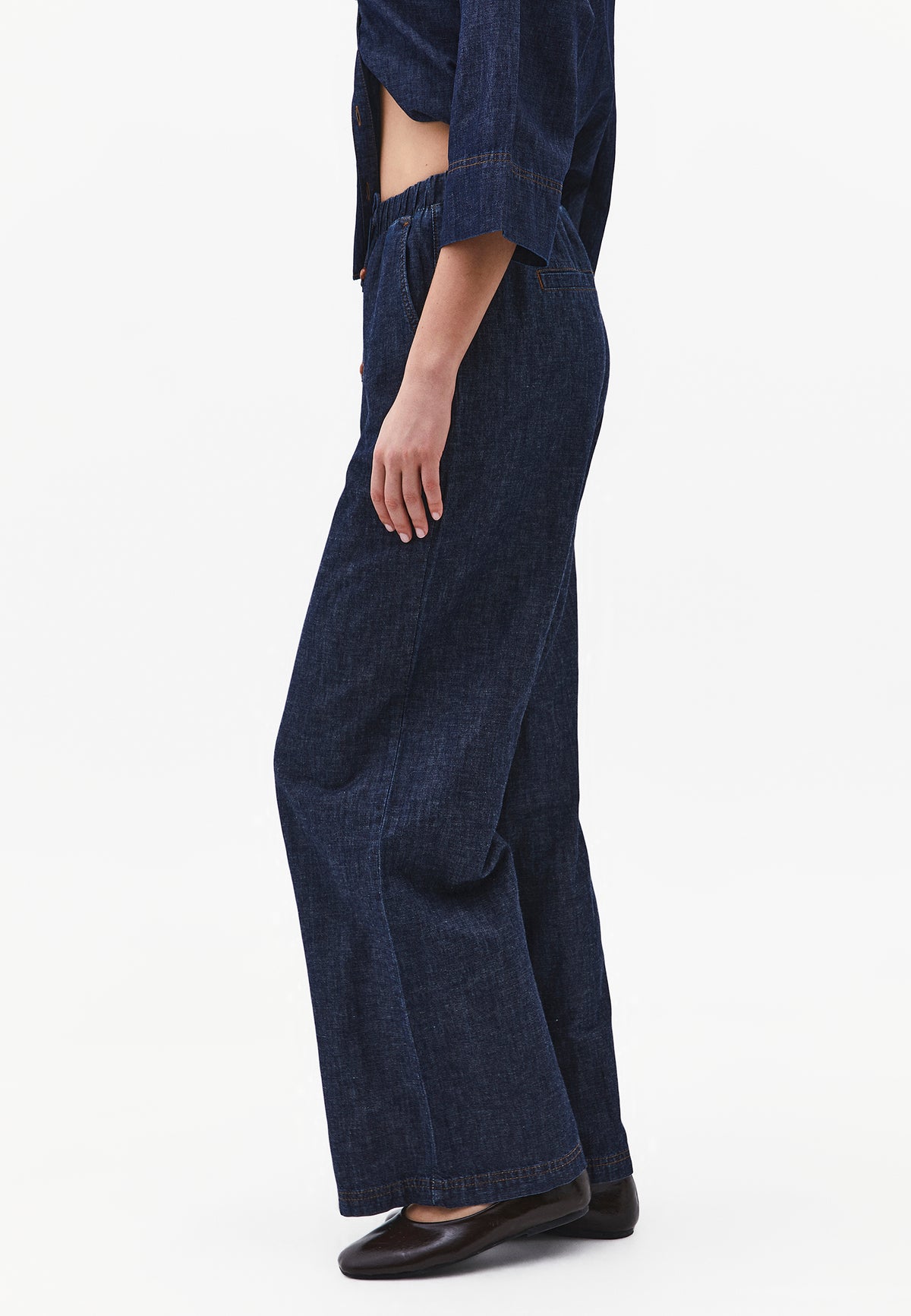 High Waist Wide Leg Denim Pants - DARK BLUE DENIM
