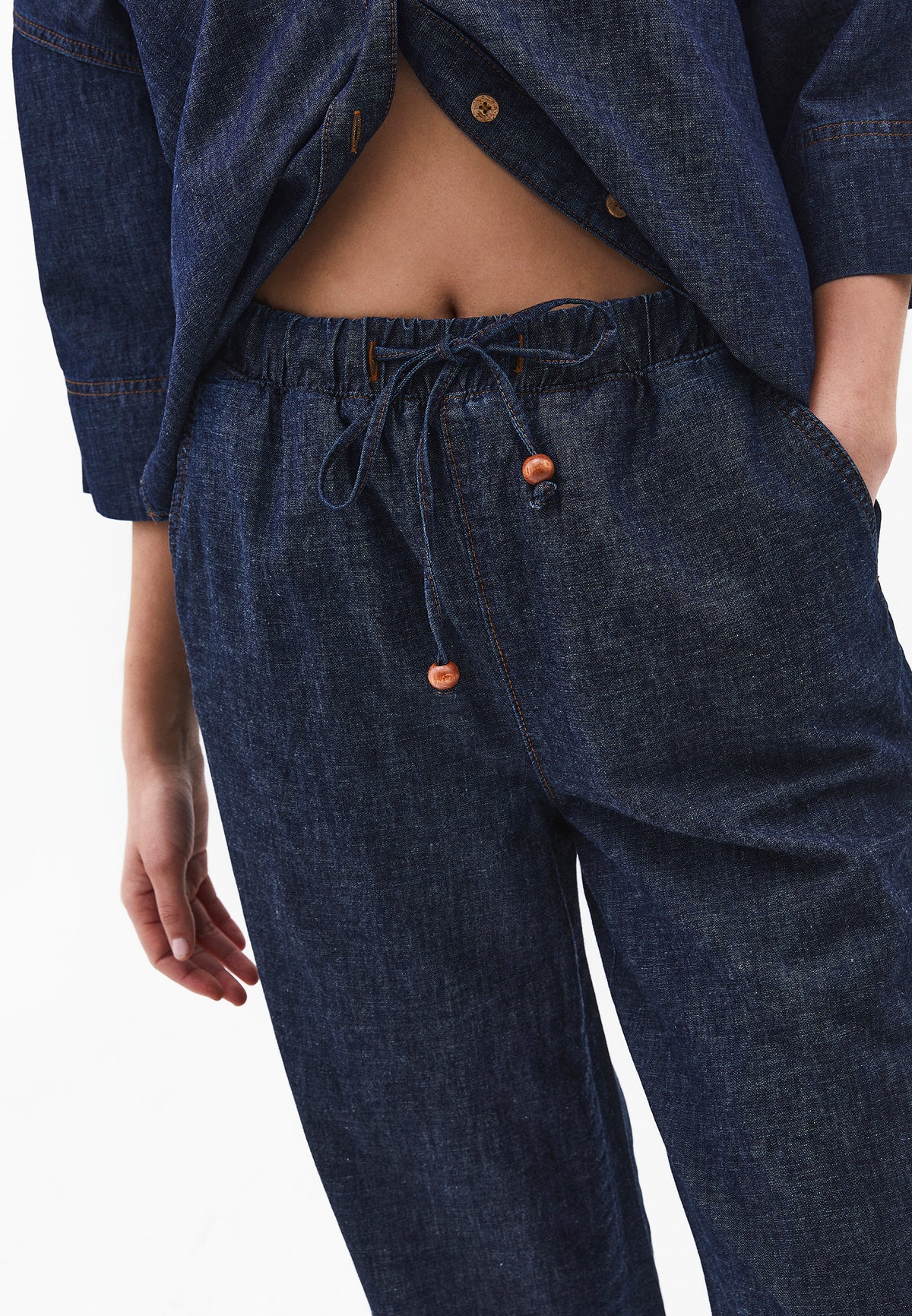 High Waist Wide Leg Denim Pants - DARK BLUE DENIM
