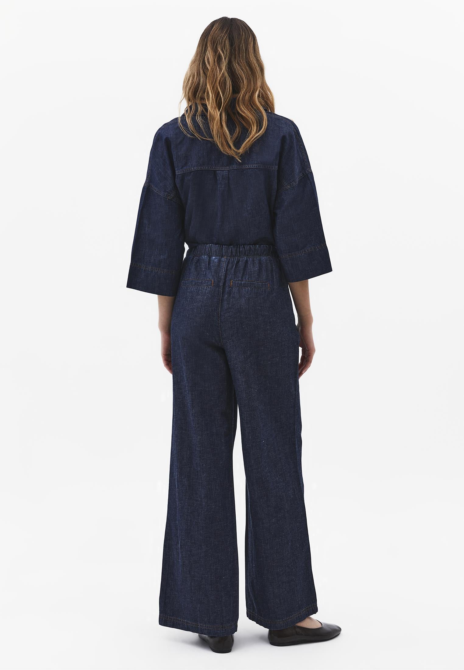High Waist Wide Leg Denim Pants - DARK BLUE DENIM