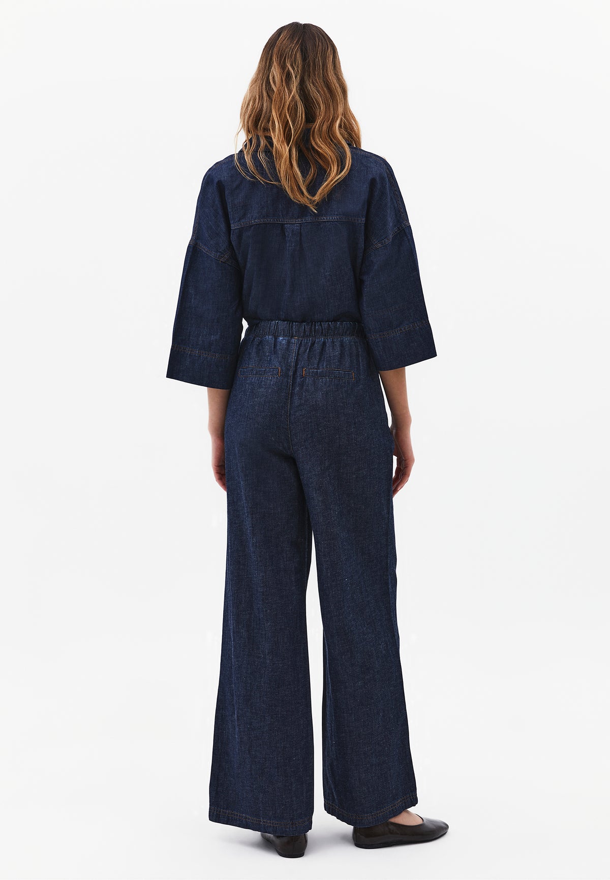 High Waist Wide Leg Denim Pants - DARK BLUE DENIM