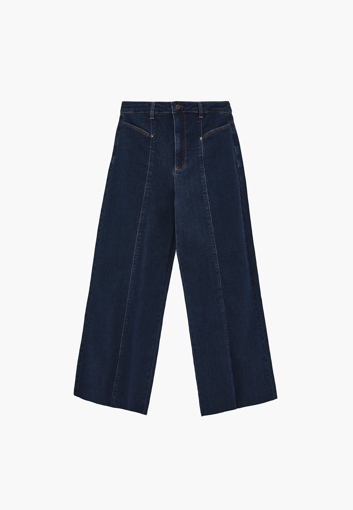 Cropped Wide Leg Cut-Out Pants - DARK BLUE DENIM