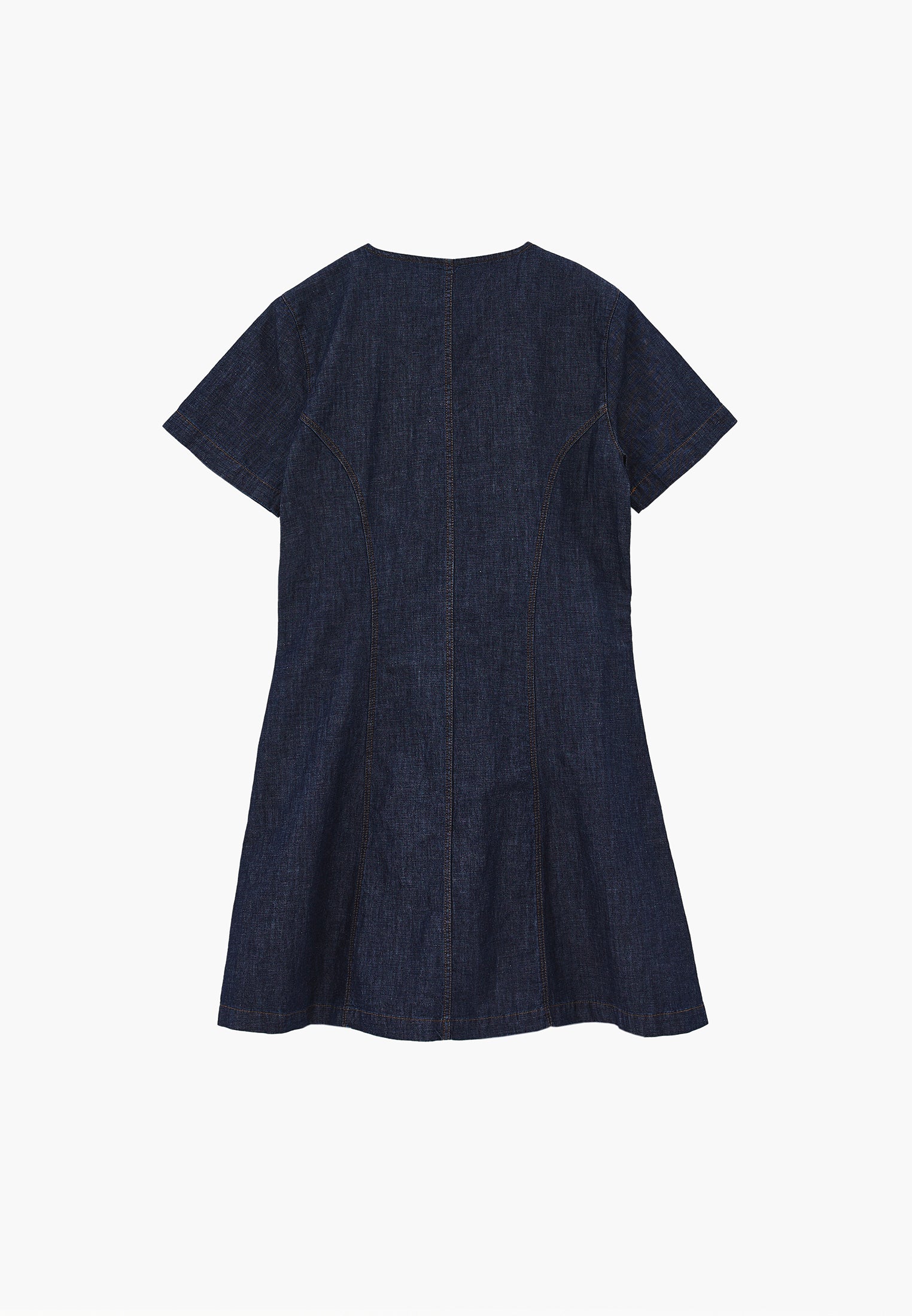 A-Line Short Sleeve V-Neck Button Detail Dress - DARK BLUE
