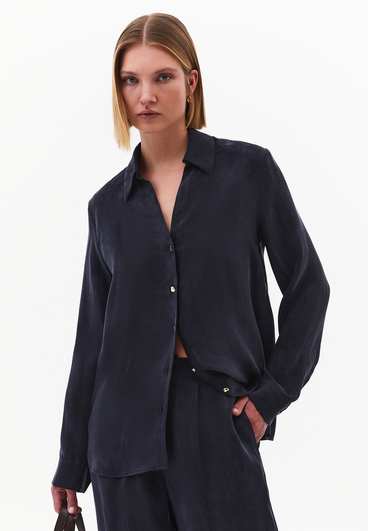 Long Sleeve Loose Shirt - DARK NAVY