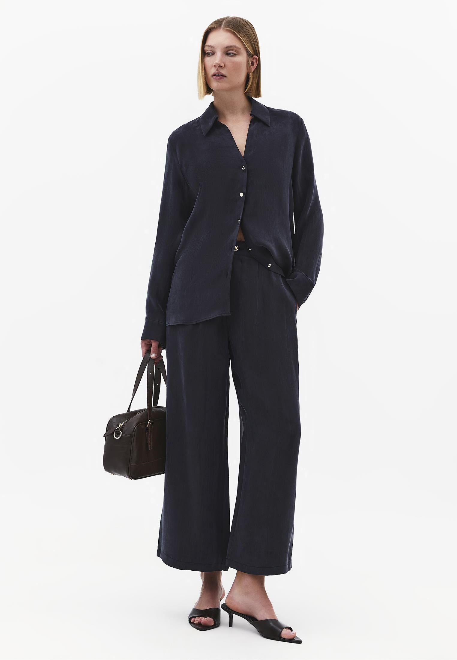 Long Sleeve Loose Shirt - DARK NAVY