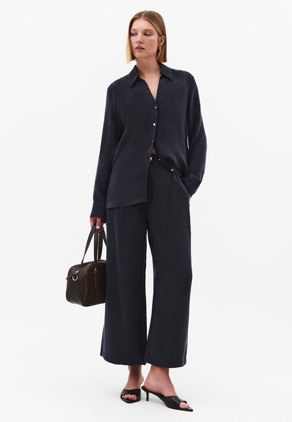 Long Sleeve Loose Shirt - DARK NAVY