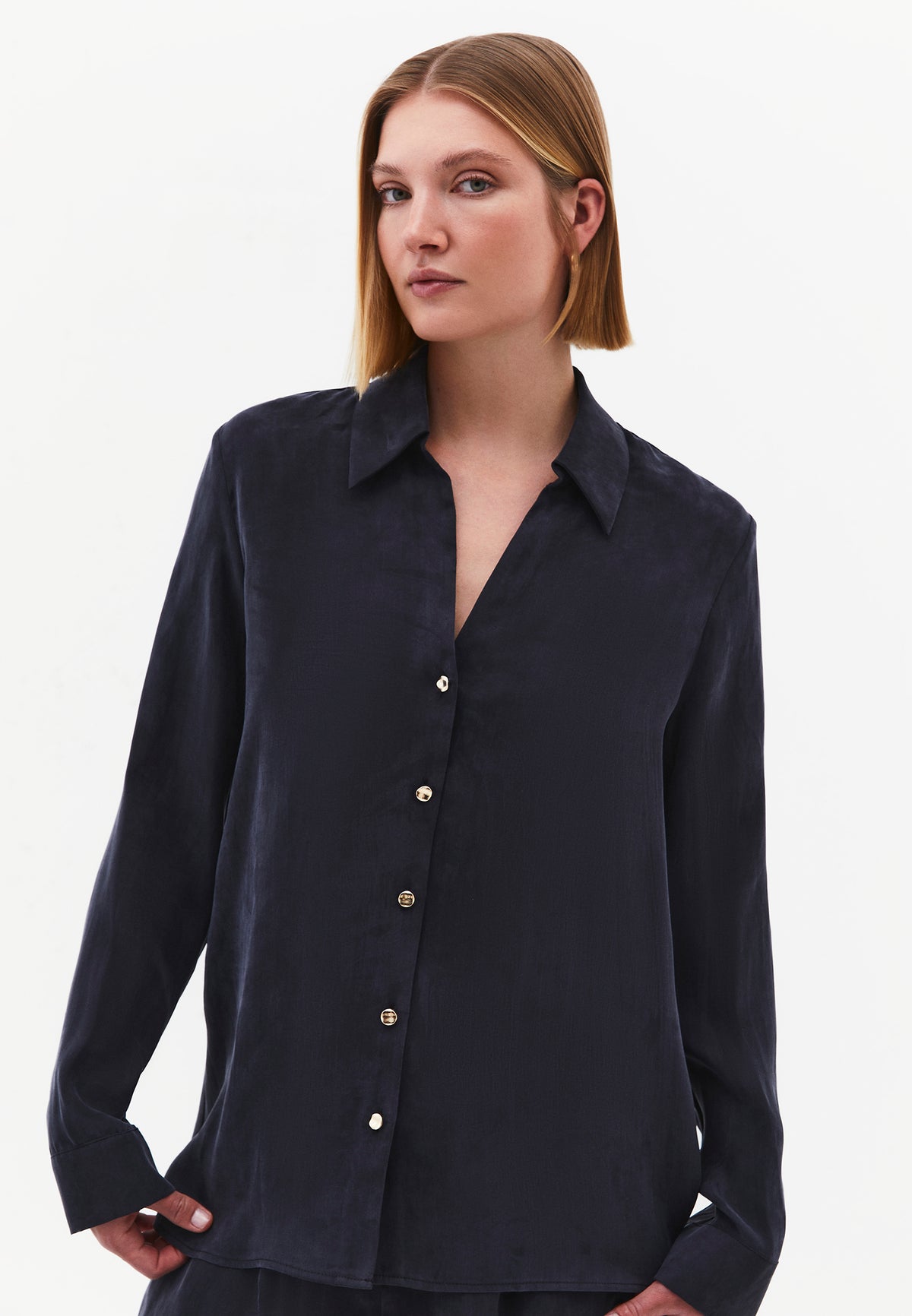 Long Sleeve Loose Shirt - DARK NAVY