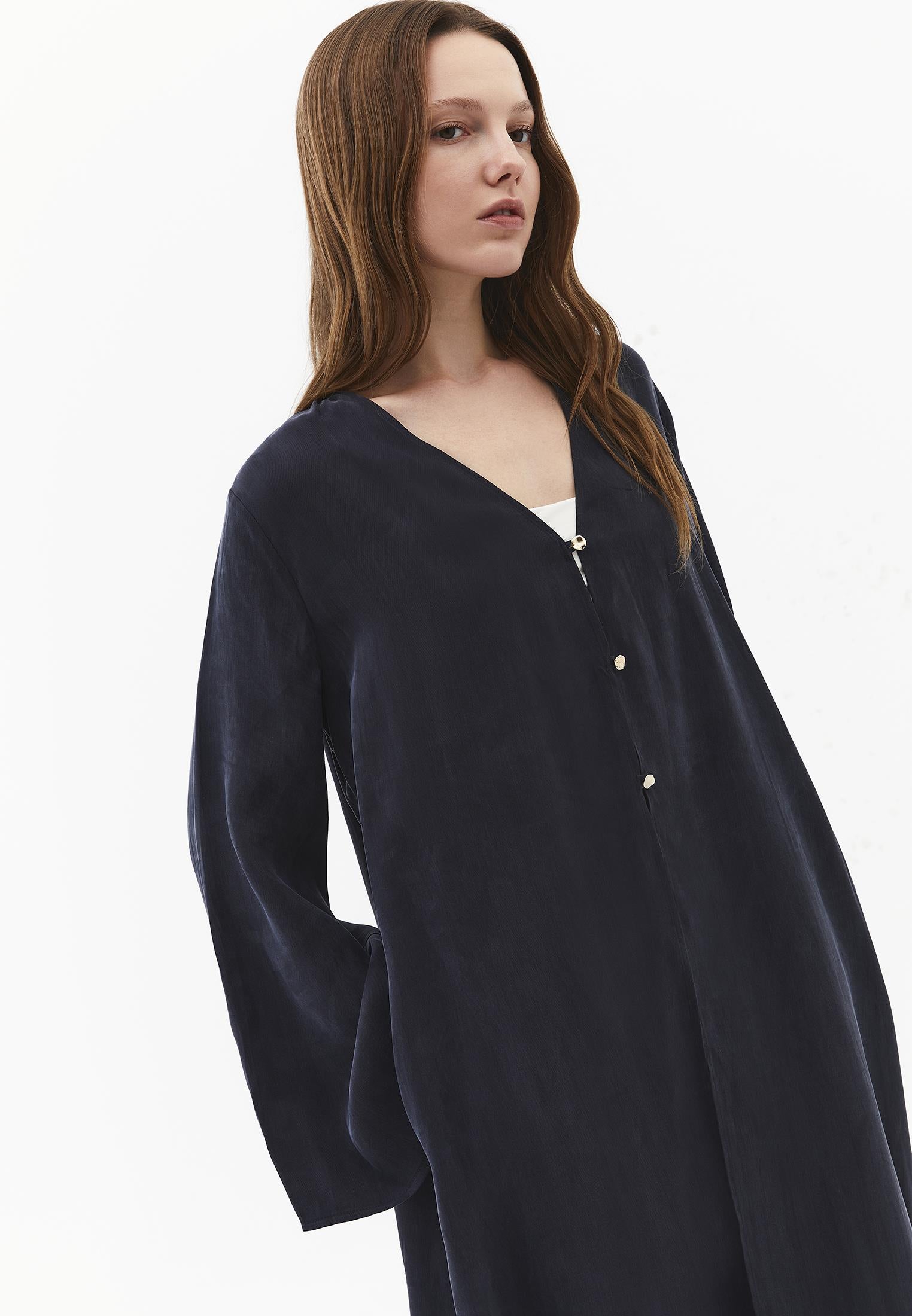 Long Kimono With Button Details - DARK NAVY