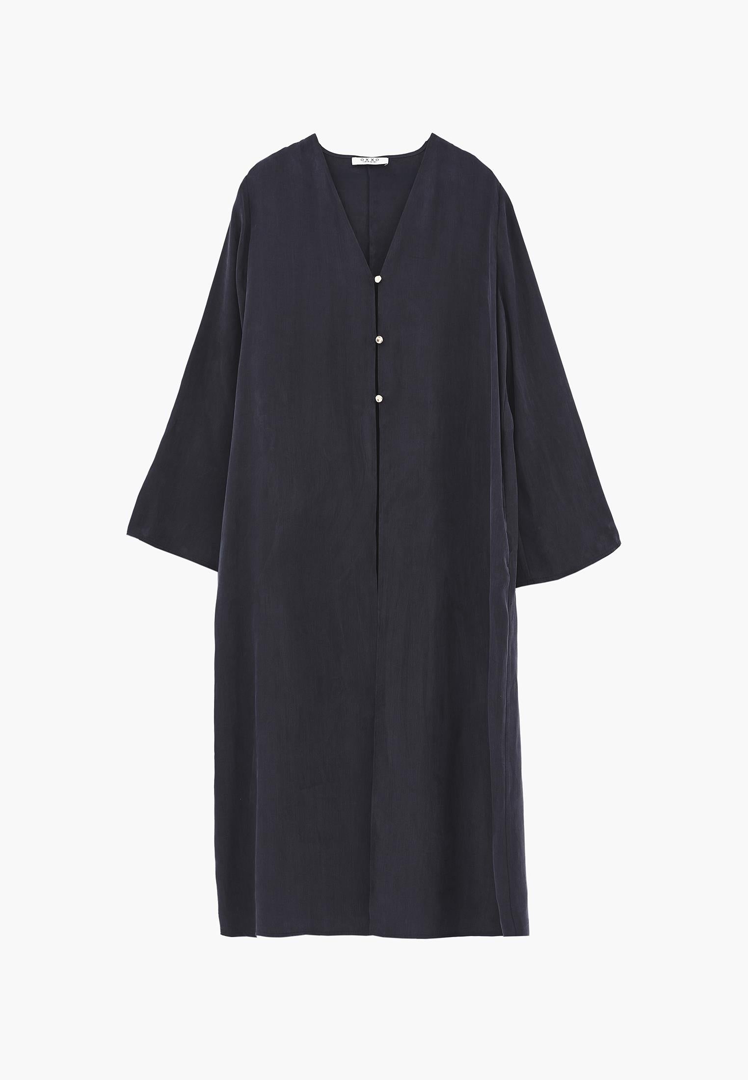 Long Kimono With Button Details - DARK NAVY
