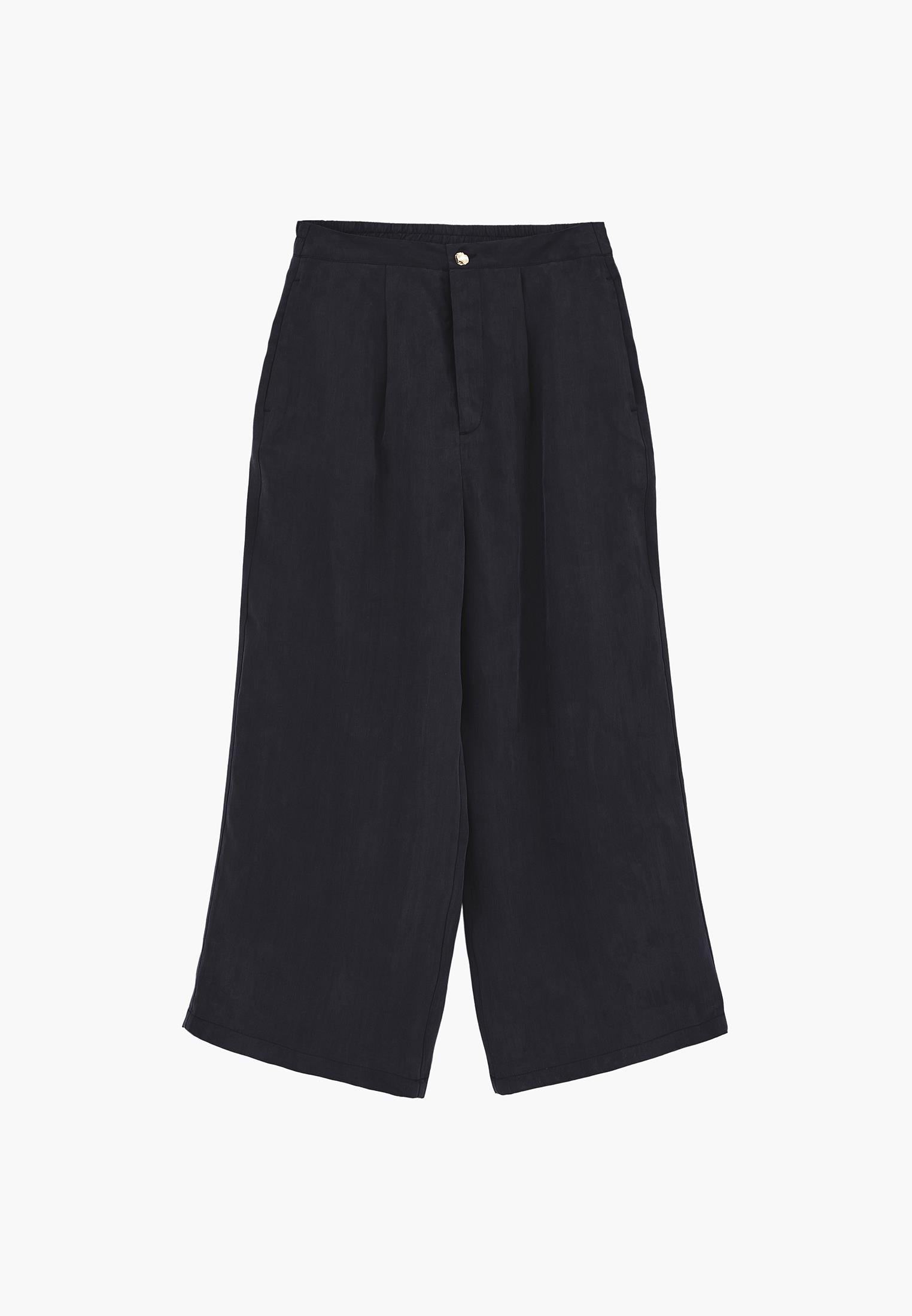 Ultra High Waist Straight Pants With Button Detail - DARK NAVY