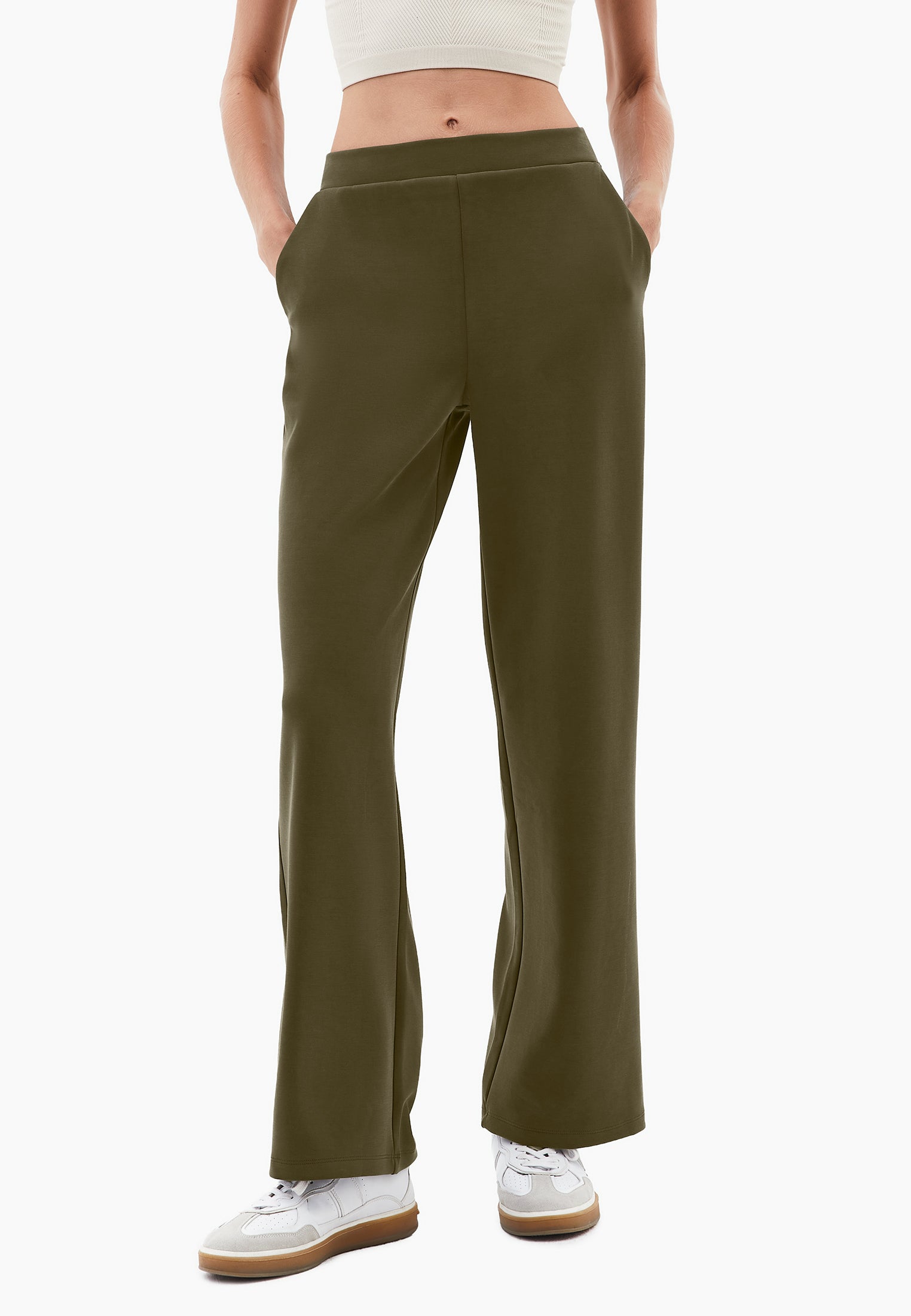 High waist flared trousers - DARK OLIVE
