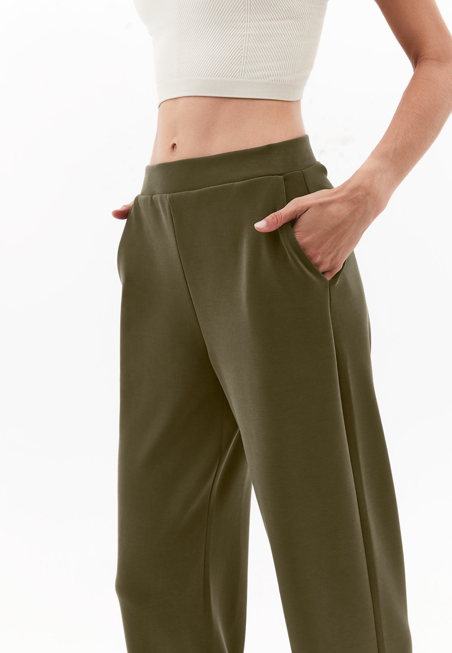 High waist flared trousers - DARK OLIVE