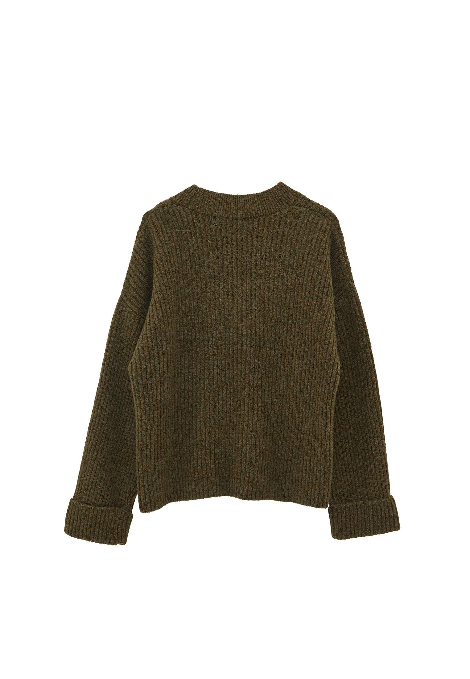V Neck Knit Sweater - DARK OLIVE