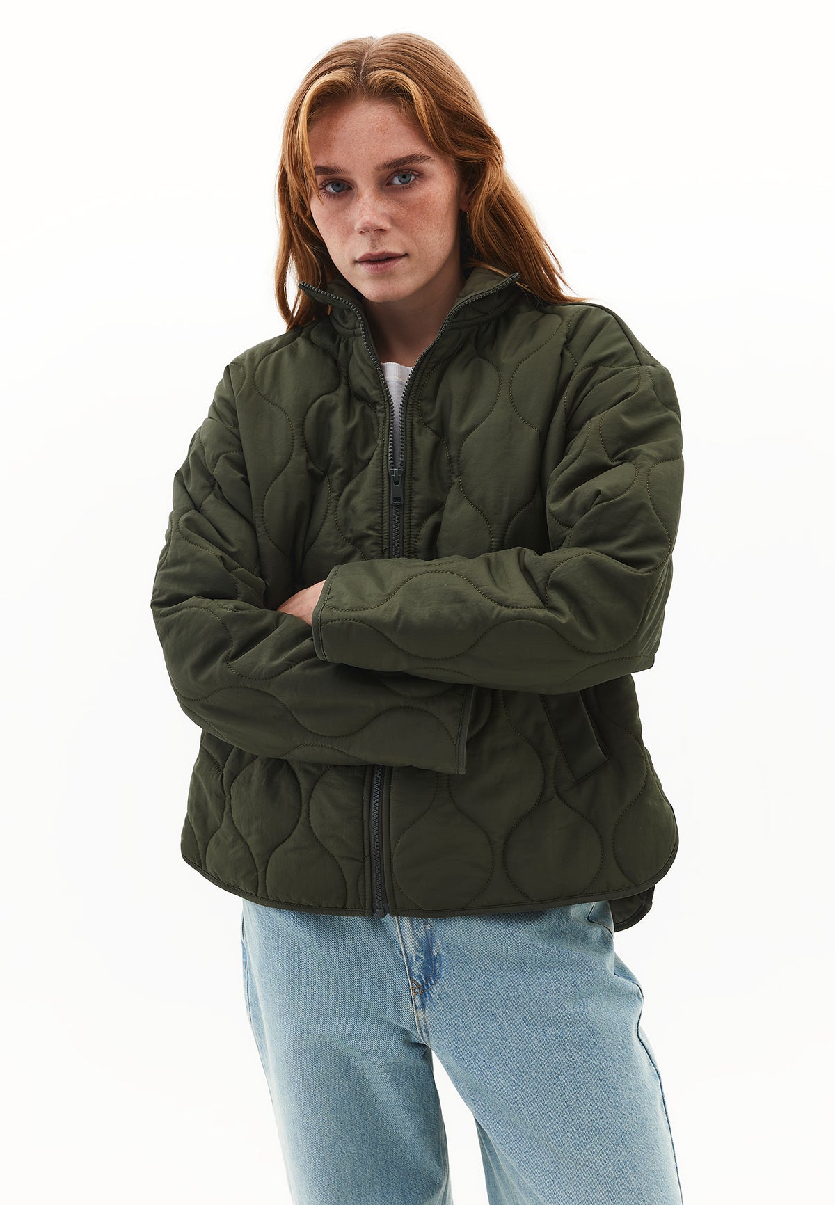 High Collar Quilted Coat - Khaki
